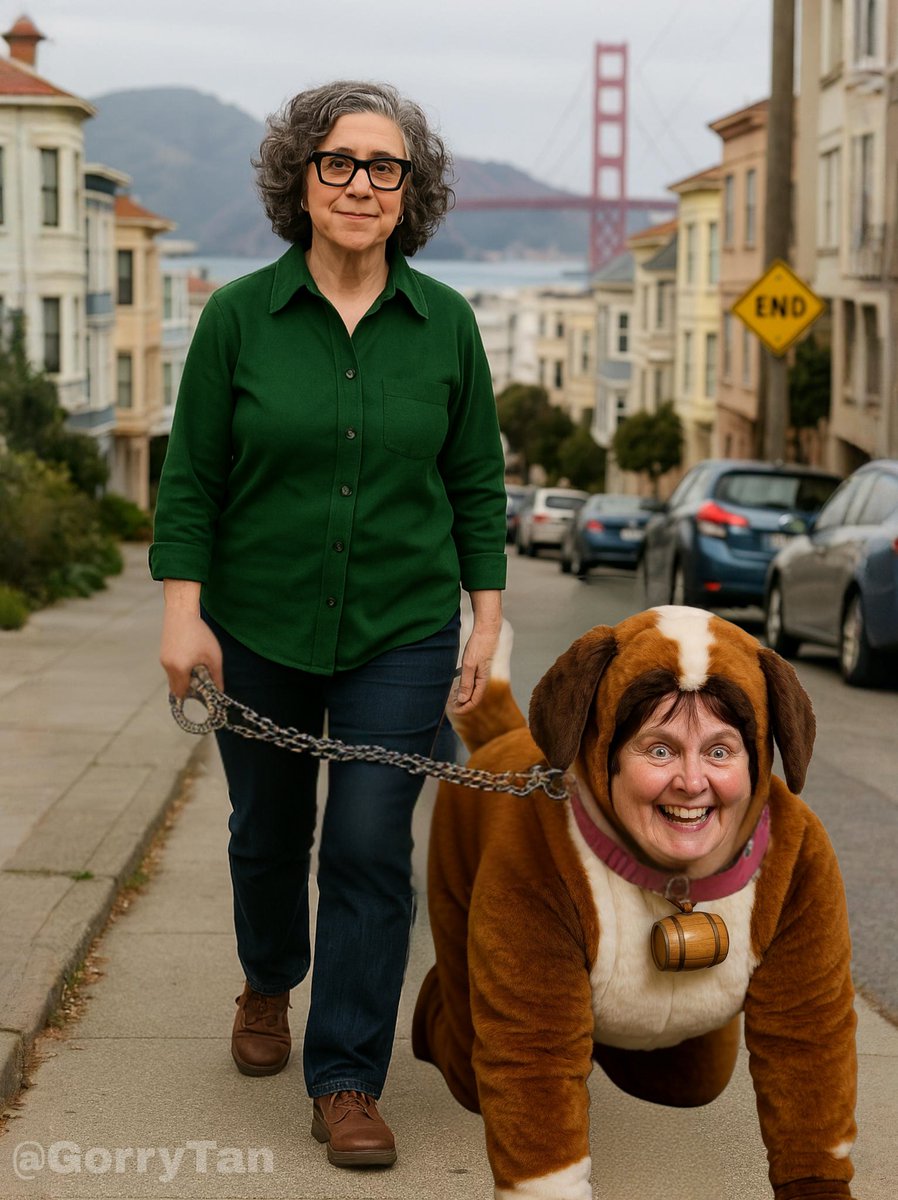 GorryTan's tweet image. Here&apos;s a photo I took this morning of that liberal @JuliePitta walking her dog.

That animal better not poop on our sidewalk. We have enough of that in SF!