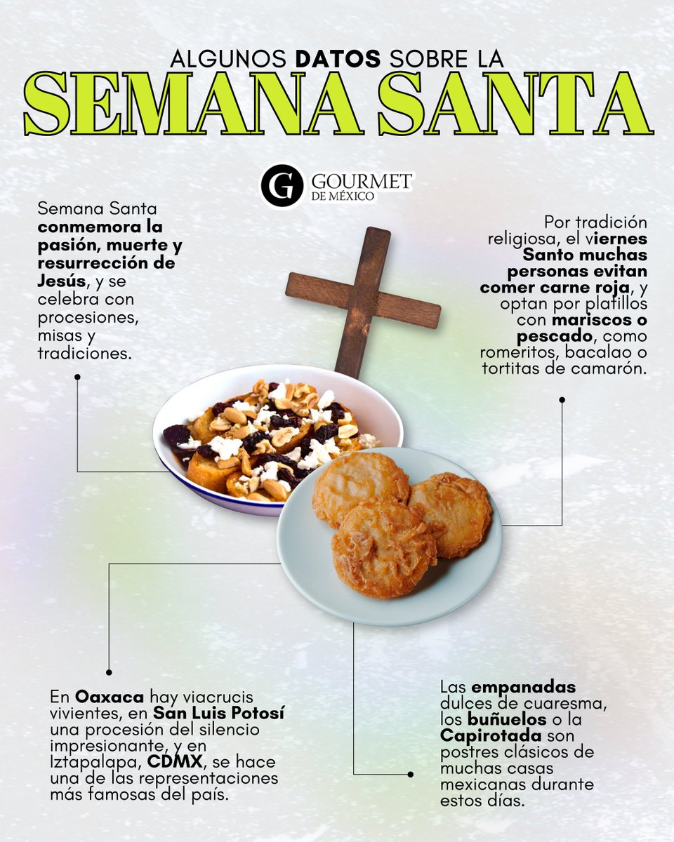 ¿Sabías que la Semana Santa se celebra diferente en cada región? ⛪️
 Descubre algunos datos interesantes sobre esta época del año.🐟

#Cuaresma #semanasanta  #GourmetDeMéxico