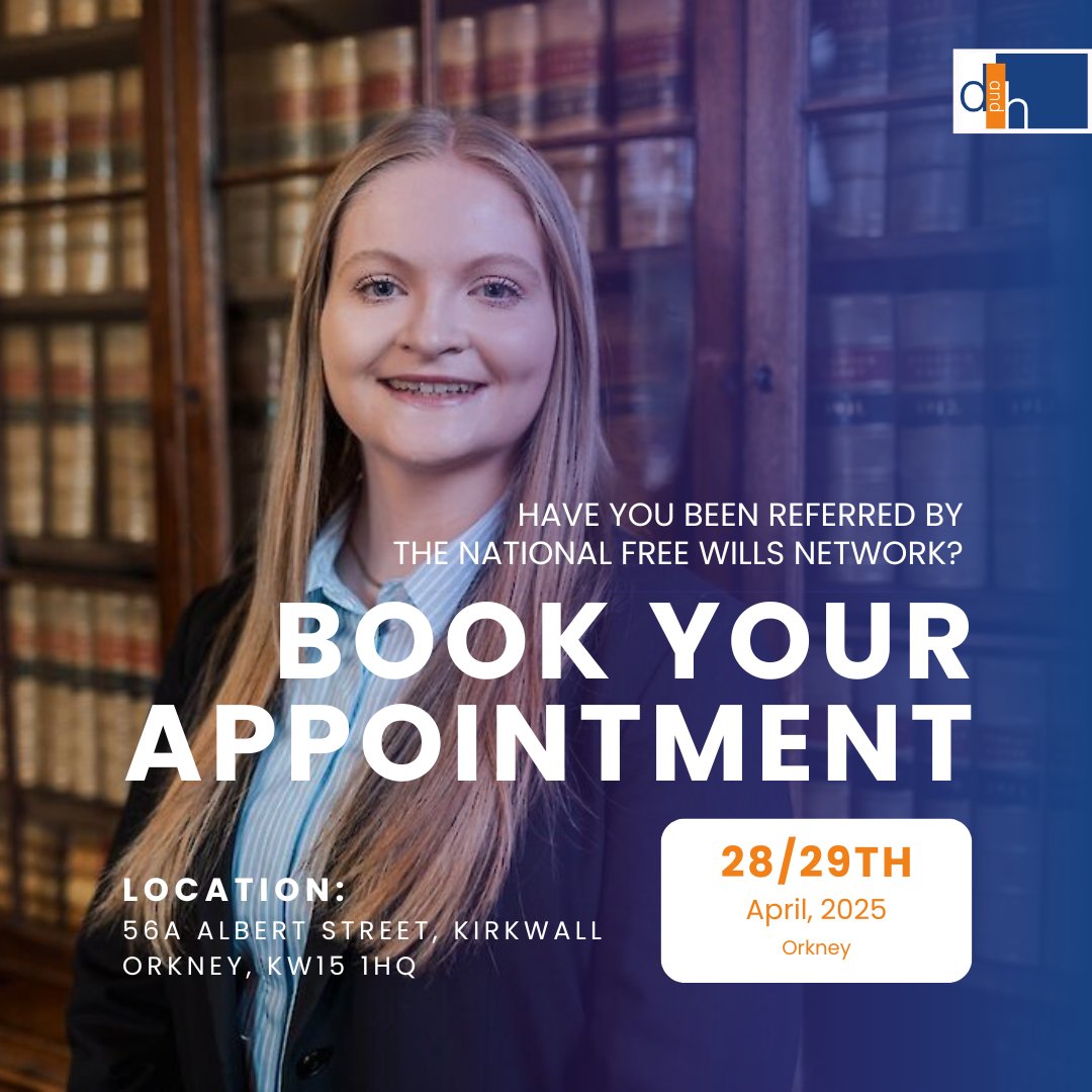 ✍️ NFWN Wills in Orkney – face-to-face appointments available!
We’ll be offering appointments in Orkney a couple of days each month for clients who have been referred by the National Free Wills Network to make a Will. 🗂️

📅 Morag’s first planned visit is 28th–29th April.