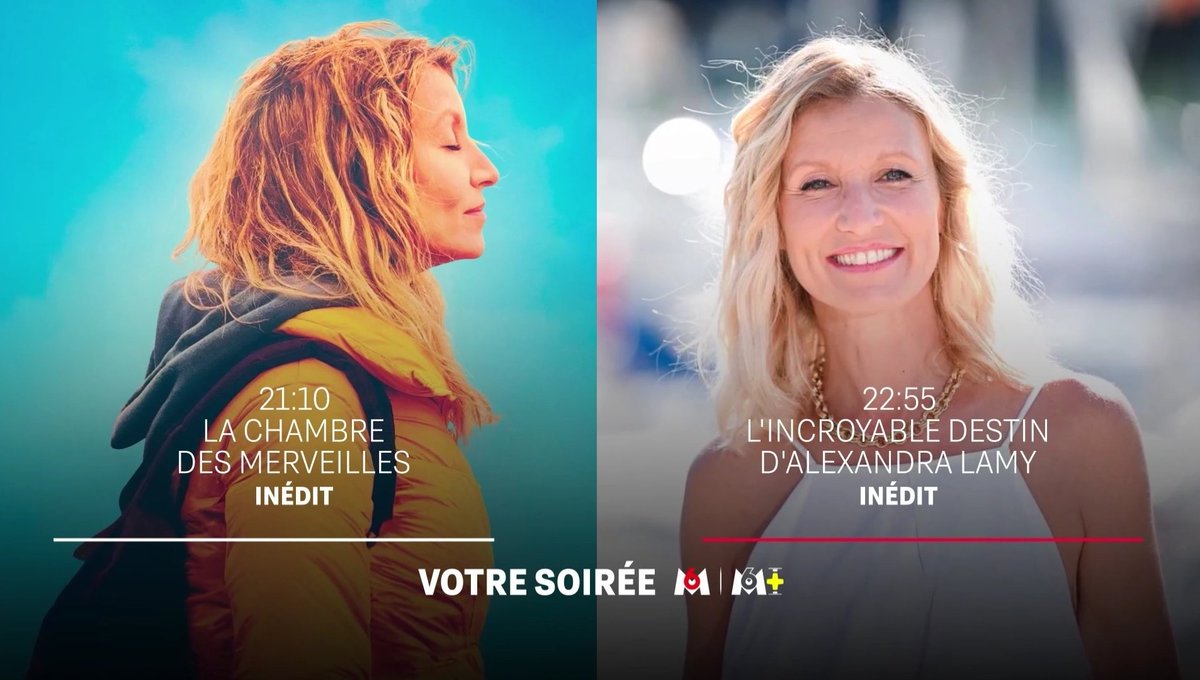 Ce soir sur <a href="/M6/">M6</a> :

À 21h10, inédit, #Cinéma, le film de <a href="/lisazuelos/">lisa azuelos</a>, #LaChambreDesMerveilles avec <a href="/Alexandra_Lamy/">Alexandra Lamy</a> et #MurielRobin.

À 22h55, le documentaire inédit réalisé par #JérémieSchellaert et produit par <a href="/PhilThuillier/">Thuillier</a>, #LIncroyableDestinDAlexandraLamy.