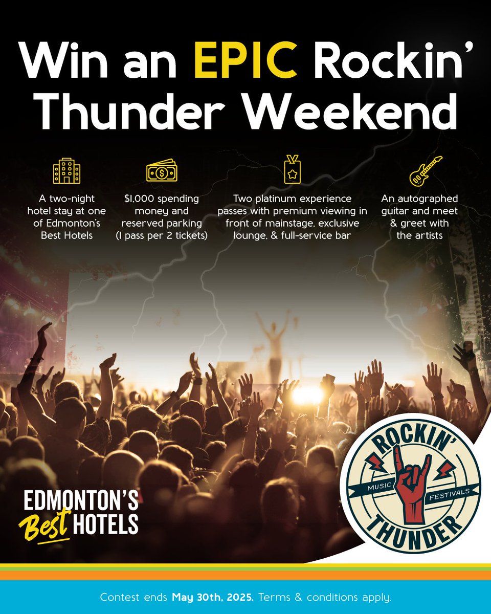 edmbesthotels's tweet photo. 🎸 WIN a VIP Rock Festival Weekend! 🎸
See Def Leppard, Weezer, Joan Jett &amp; The Blackhearts, Stone Temple Pilots &amp; more at Rockin’ Thunder Music Festival on July 11–12—VIP style! 🤘🔥
⏳ Enter April 15 – May 30! ➡ https://t.co/lwAx9EN7zf
#RockinThunderFest #WinVIP #EBHContest https://t.co/SKFslp5TO3