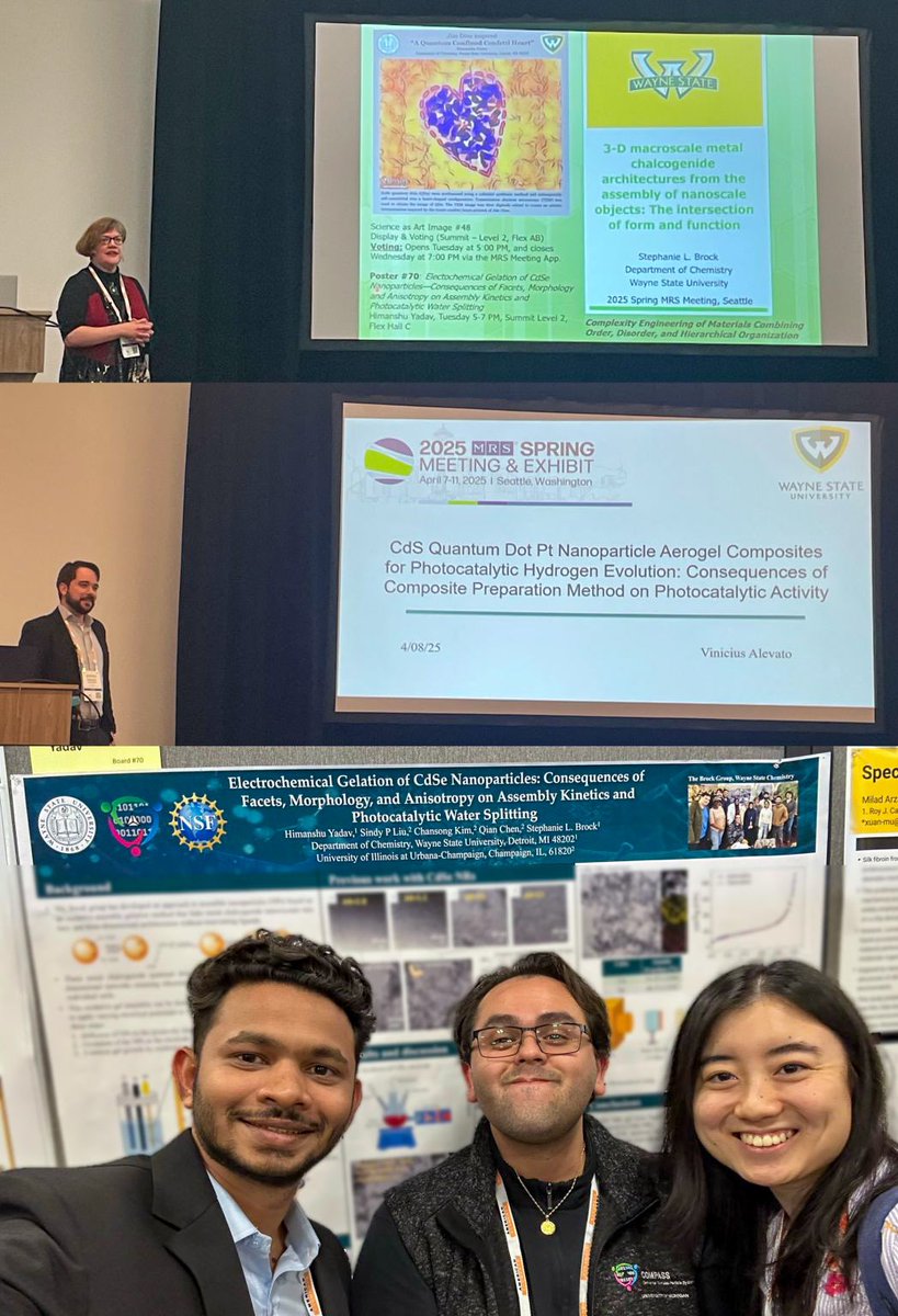 waynestatechem's tweet image. The Brock Lab, in collaboration with the Kotov Lab (U of M) presented several research papers at the 2025 Materials Research Society Spring Meeting in Seattle. #wsuchemistry #chemcollab #nanostructure #materialschemistry #MRS2025 @SbrockStephanie