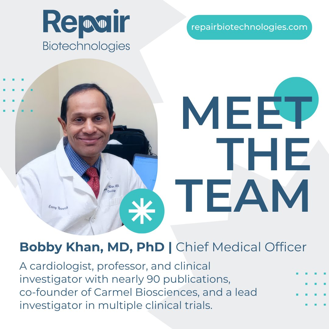 🌟 Meet Bobby Khan, MD, PhD – Cardiovascular Trailblazer at Repair Biotechnologies ❤️‍🩹

Dr. Bobby Khan is the Chief Medical Officer at Repair Biotechnologies and a globally recognized leader in cardiology and translational medicine.