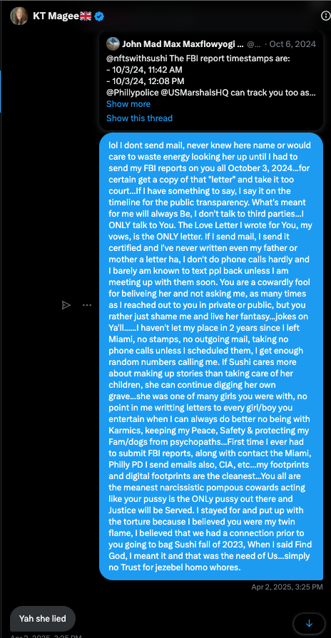 Figgys22's tweet photo. @nofucksmagee @MiamiPD Katherine Noel King Magee takes no accountability for the hate spaces and many lies she spread with her whore gf/ex-gf/reoccuring life partner @sushimooshi444 ...Keonie Nicole Oropeza lied and so did you Katherine...you both ONLY speak Lies to hide your own narcissistic BIGOTRY https://t.co/87MqMrT7Gx