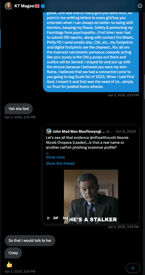 Figgys22's tweet photo. @nofucksmagee @MiamiPD Katherine Noel King Magee takes no accountability for the hate spaces and many lies she spread with her whore gf/ex-gf/reoccuring life partner @sushimooshi444 ...Keonie Nicole Oropeza lied and so did you Katherine...you both ONLY speak Lies to hide your own narcissistic BIGOTRY https://t.co/87MqMrT7Gx