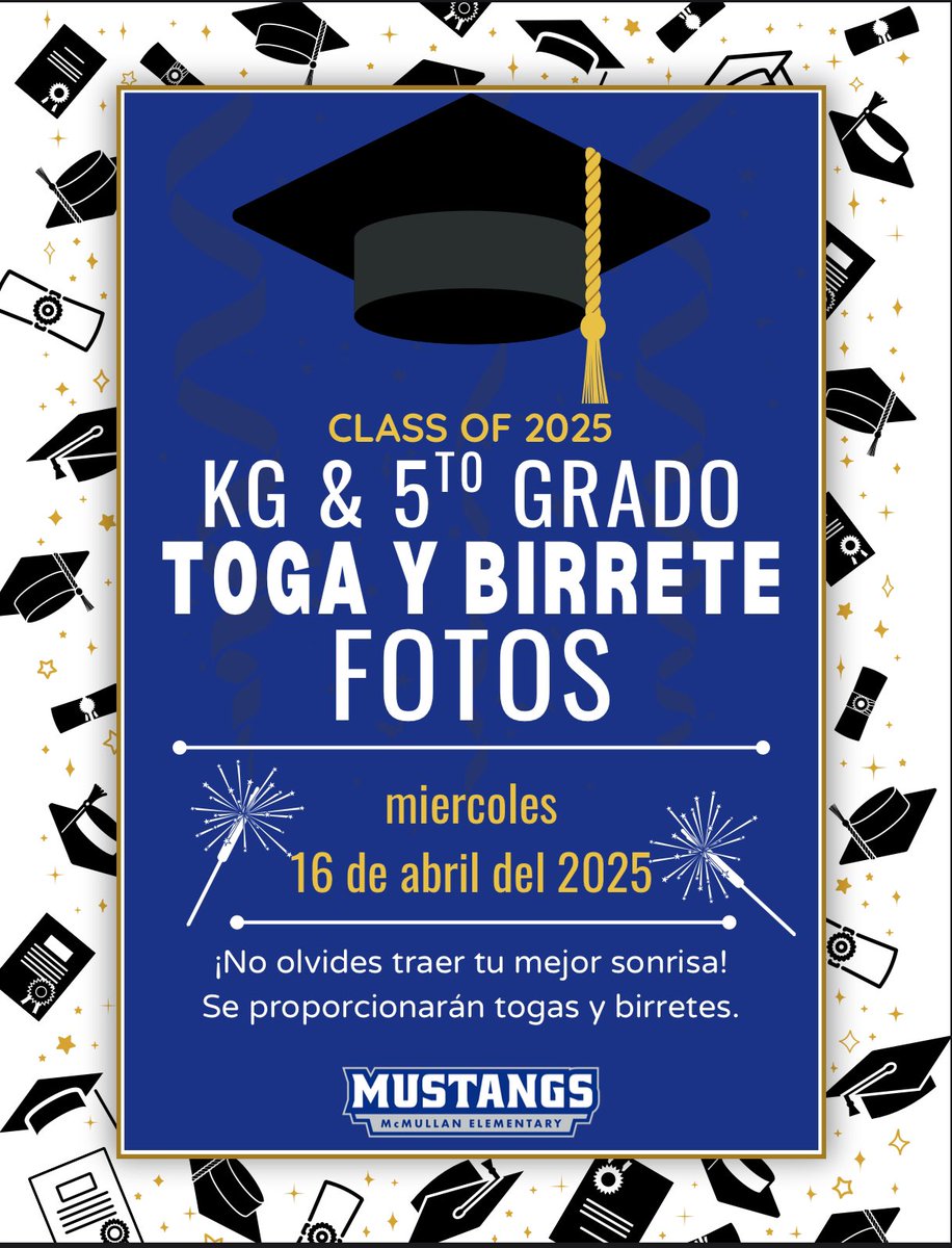 Reminder! We have have cap and gown pictures for our Kindergarten and Fifth Grade Scholars tomorrow, Wednesday, April 16, 2025.👩🏽‍🎓🧑🏼‍🎓
#teammcmullan #1team1mission