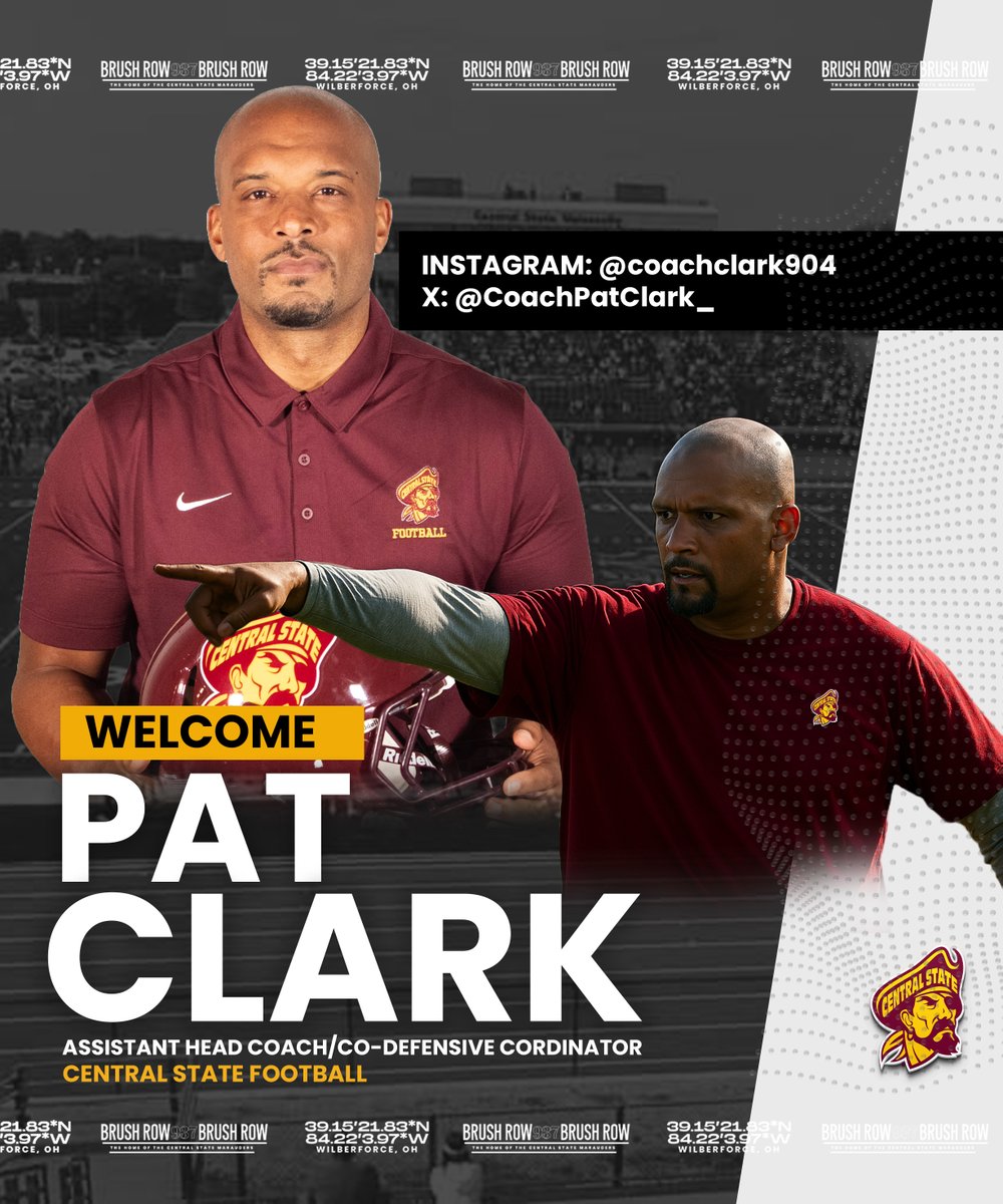 Central State Marauders Football 🏴☠️ (@gomaraudersfb) on Twitter photo Head Coach Tony Carter is putting together a strong staff! Marauder Football is excited to Introduce Assistant Head Coach and Co-DC Pat Clark. <a href="/CoachPatClark_/">Pat Clark</a> <a href="/FootballScoop/">FootballScoop</a> <a href="/D2HBCUFOOTBALL/">D2 HBCU Football Guy</a> <a href="/HBCUSports1/">HBCU Premier Sports & More</a> <a href="/HBCUFBRecruits/">HBCUFootballRecruits</a> <a href="/GoMarauders_/">Central State Marauders Athletics</a> Head Coach Tony Carter is putting together a strong staff! Marauder Football is excited to Introduce Assistant Head Coach and Co-DC Pat Clark. <a href="/CoachPatClark_/">Pat Clark</a> <a href="/FootballScoop/">FootballScoop</a> <a href="/D2HBCUFOOTBALL/">D2 HBCU Football Guy</a> <a href="/HBCUSports1/">HBCU Premier Sports & More</a> <a href="/HBCUFBRecruits/">HBCUFootballRecruits</a> <a href="/GoMarauders_/">Central State Marauders Athletics</a>