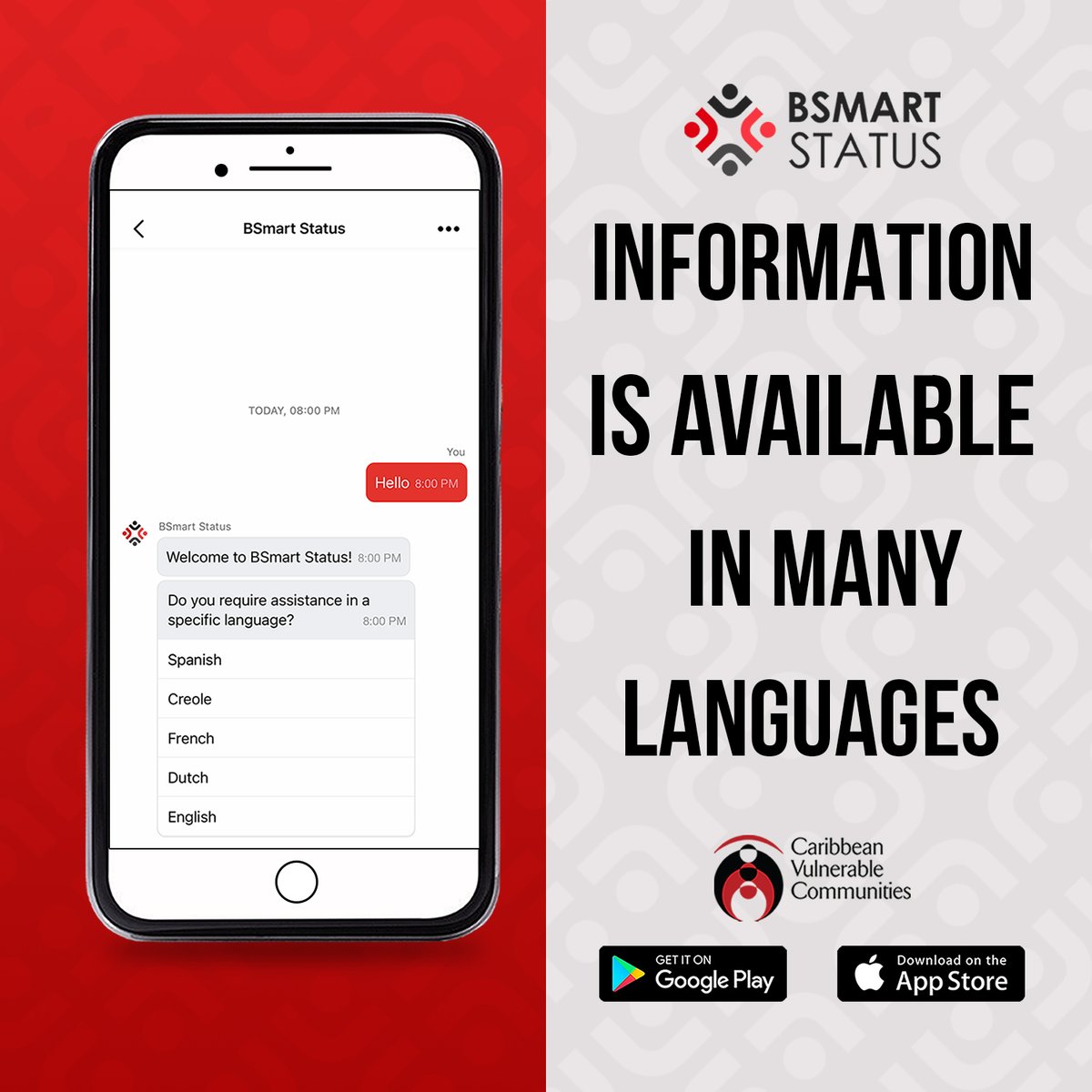 The BSmart Status App speaks your language! The app is available in multiple languages to ensure everyone can access critical health information. Download now from the Google Playstore or Apple App store! #MultilingualSupport #BSmartStatusApp #HealthForAll