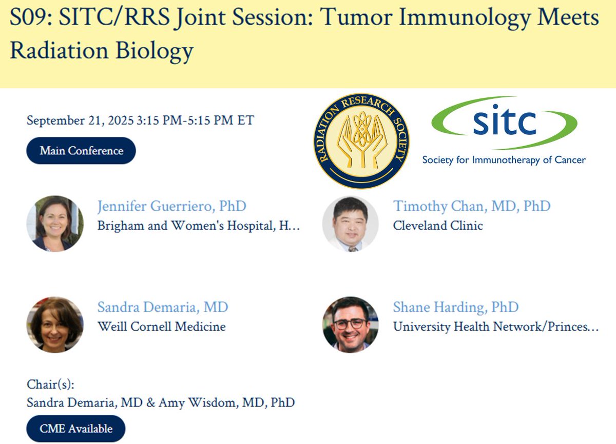 Henning Willers, MD, FASTRO (@henningwillers) on Twitter photo š¢Thrilled this has come together for #RadRes2025:
Inaugural <a href="/sitcancer/">Society for Immunotherapy of Cancer</a> <a href="/RRS_RadRes/">Radiation Research Society</a> Symposiumš
Because the immune system + #radbio need each otheršš«
Amazing speakers (all on X!!š)ā¼ļø
<a href="/DemariaLab_WCM/">Sandra Demaria</a> & <a href="/JennGuerriero/">Jennifer Guerriero, PhD</a> -SITC
<a href="/GeneCollector/">Timothy Chan</a> & <a href="/brokendna/">Shane Harding</a> -RRS
š#radonc š¢Thrilled this has come together for #RadRes2025:
Inaugural <a href="/sitcancer/">Society for Immunotherapy of Cancer</a> <a href="/RRS_RadRes/">Radiation Research Society</a> Symposiumš
Because the immune system + #radbio need each otheršš«
Amazing speakers (all on X!!š)ā¼ļø
<a href="/DemariaLab_WCM/">Sandra Demaria</a> & <a href="/JennGuerriero/">Jennifer Guerriero, PhD</a> -SITC
<a href="/GeneCollector/">Timothy Chan</a> & <a href="/brokendna/">Shane Harding</a> -RRS
š#radonc