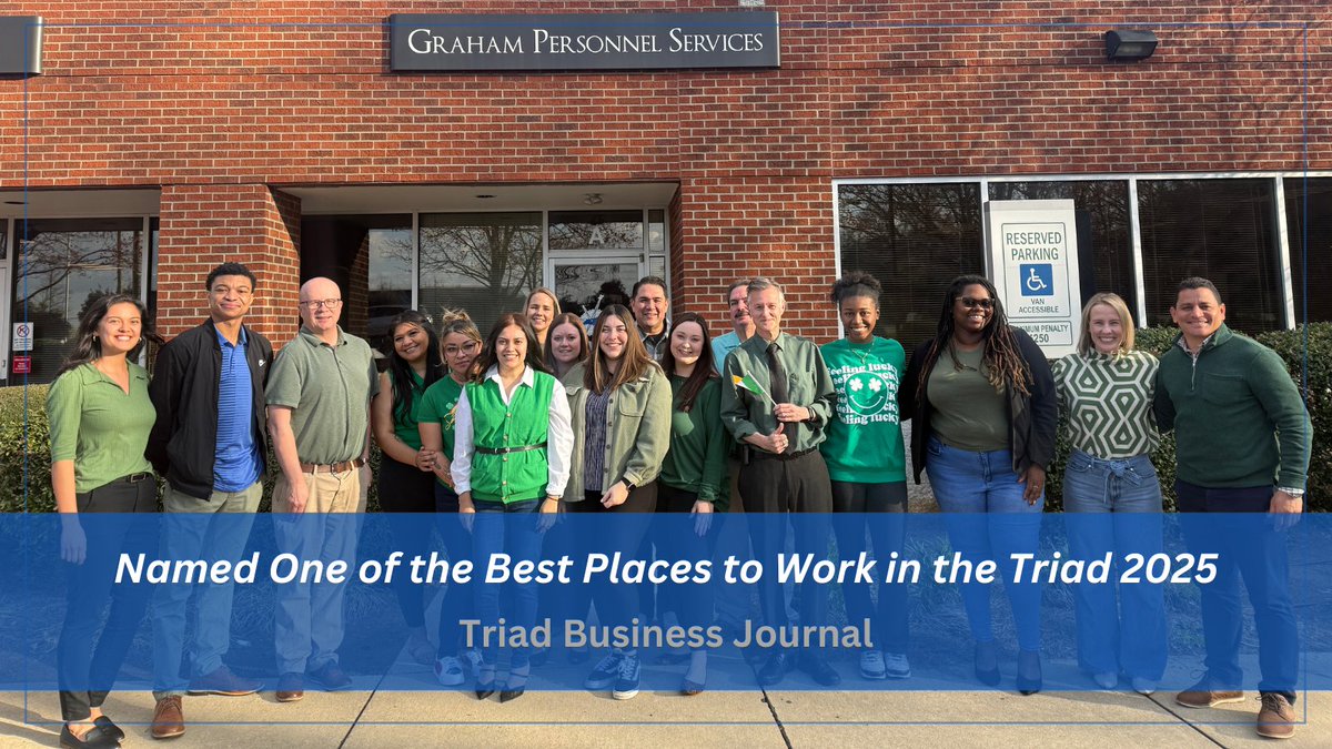JobswithGraham's tweet photo. 🎉 Graham Personnel Services has been named one of the 2025 Best Places to Work by the Triad Business Journal (@TriadBizJournal) for the ninth year in a row! 👏 

Read more in our latest blog post: https://t.co/8q6n5erGU5

#BestPlacestoWork #2025BPTW #TriadBizEvent https://t.co/e5qStJZApb