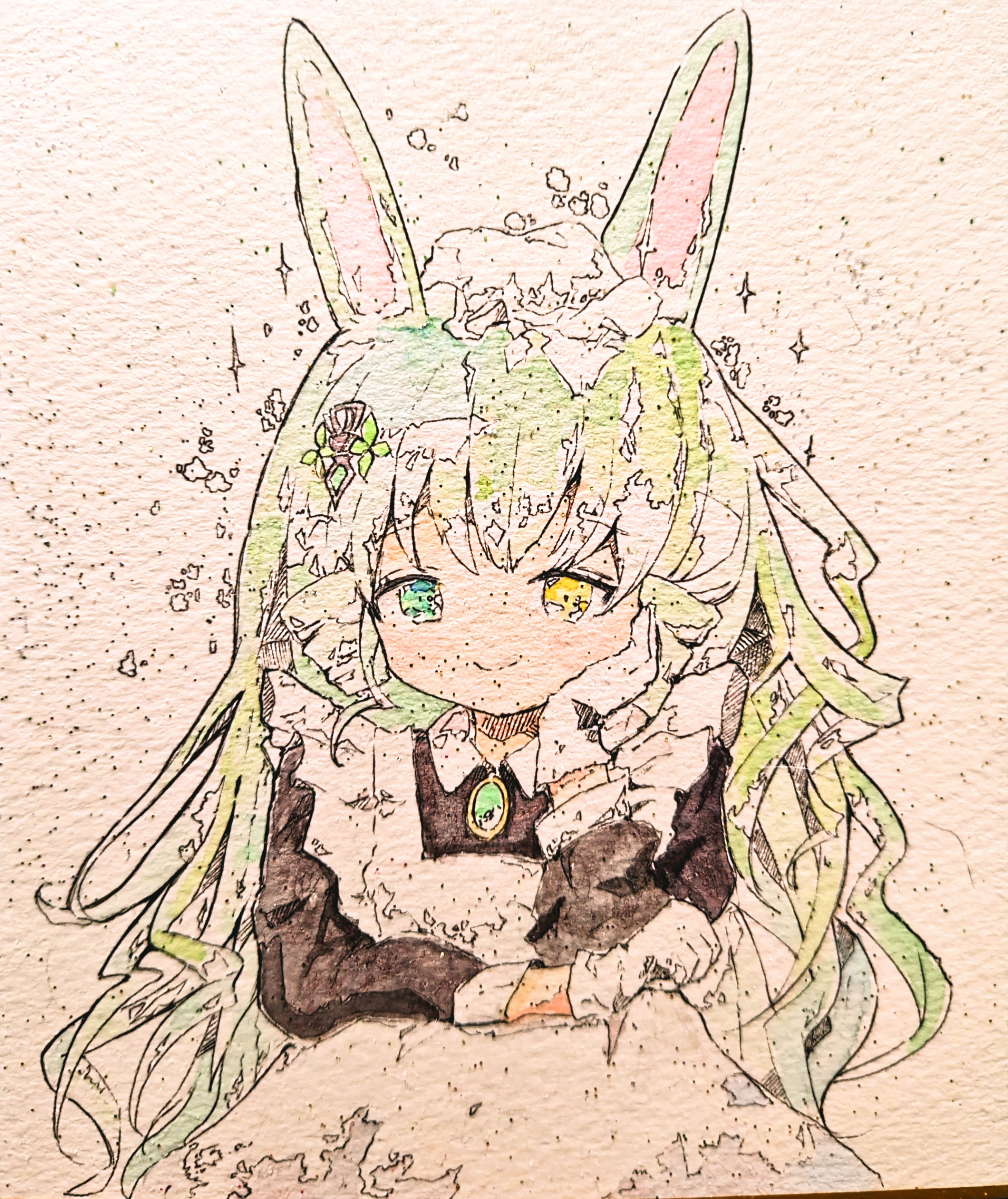 手描きイラスト 女の子 B6サイズ 透明水彩絵の具(手描き