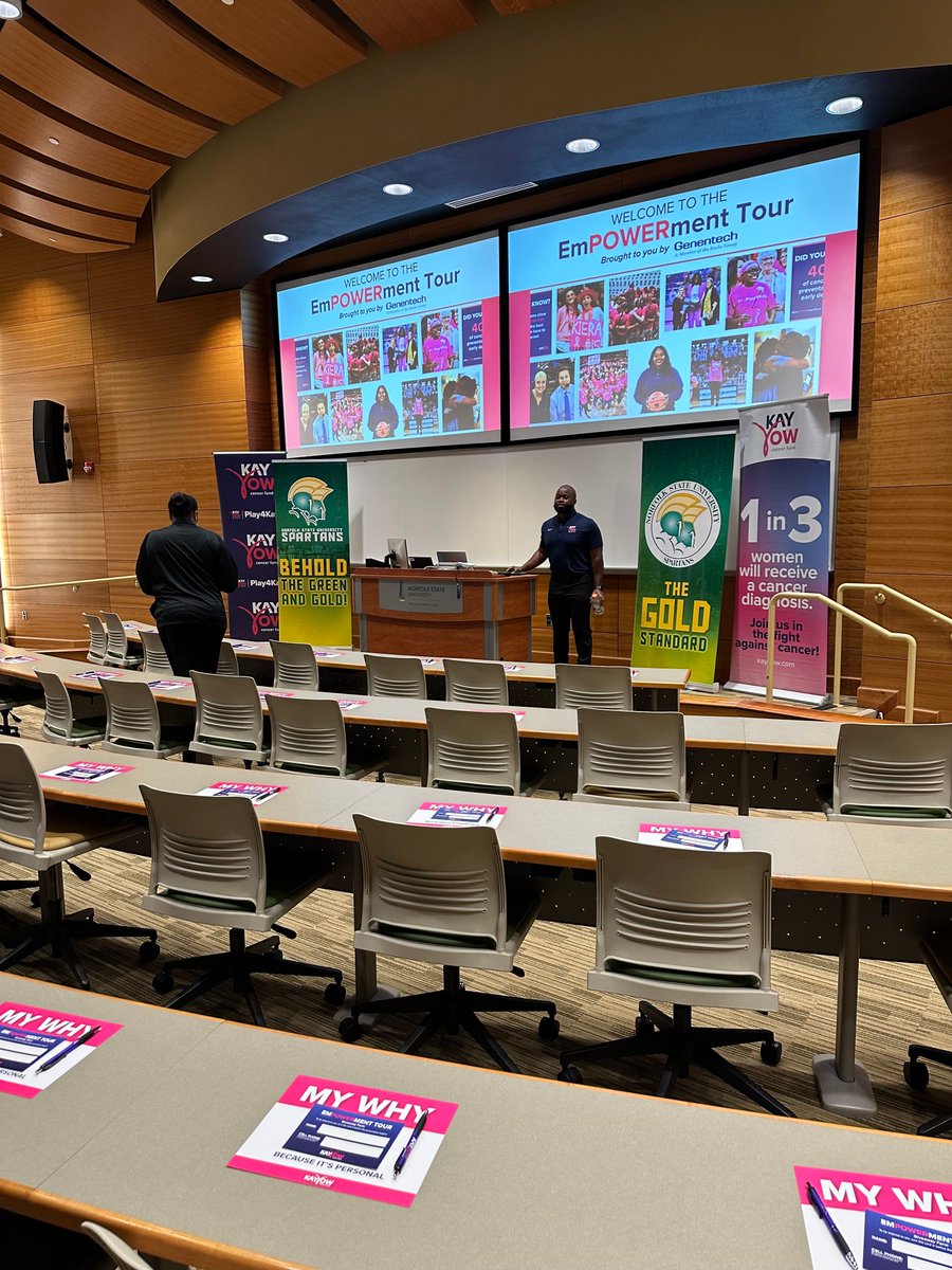 Getting ready to educate, empower, and equip the next generation in the fight against cancer! Thanks Genentech for sponsoring our EmPOWERment Tour and partnering with us! Virginia Oncology Associates Genentech Norfolk State Athletics