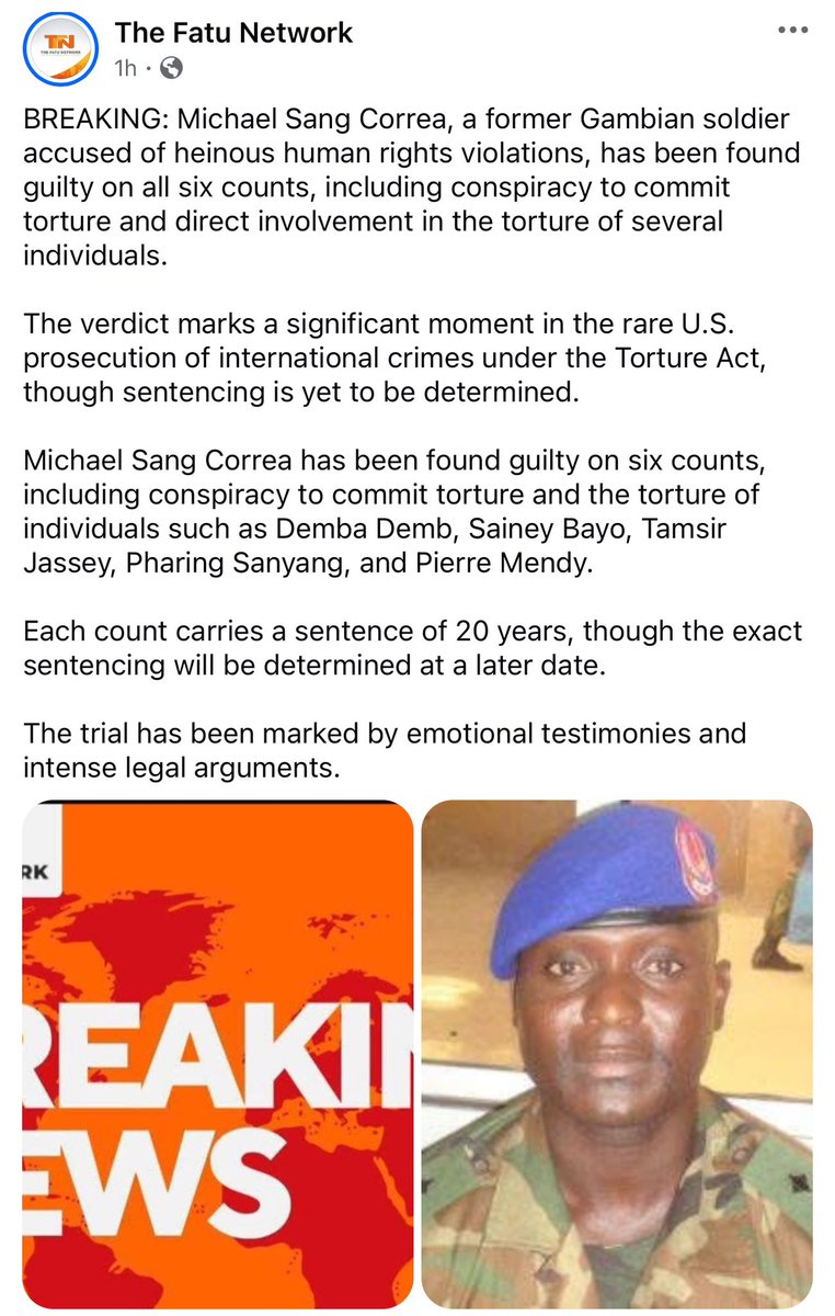 Today is not a good day for perpetrators of crime under Jammeh. 

One by one, all of them including Jammeh must be held accountable for the enormous violations of human rights they committed in The Gambia. 

<a href="/Gambia_MOJ/">Ministry of Justice</a> <a href="/gambia_vc/">Gambia Center for victims of Human Rights (VC)</a> <a href="/VictimPodcast/">The Victim's Podcast</a> <a href="/PostTRRC_Gambia/">Post - TRRC Gambia</a>