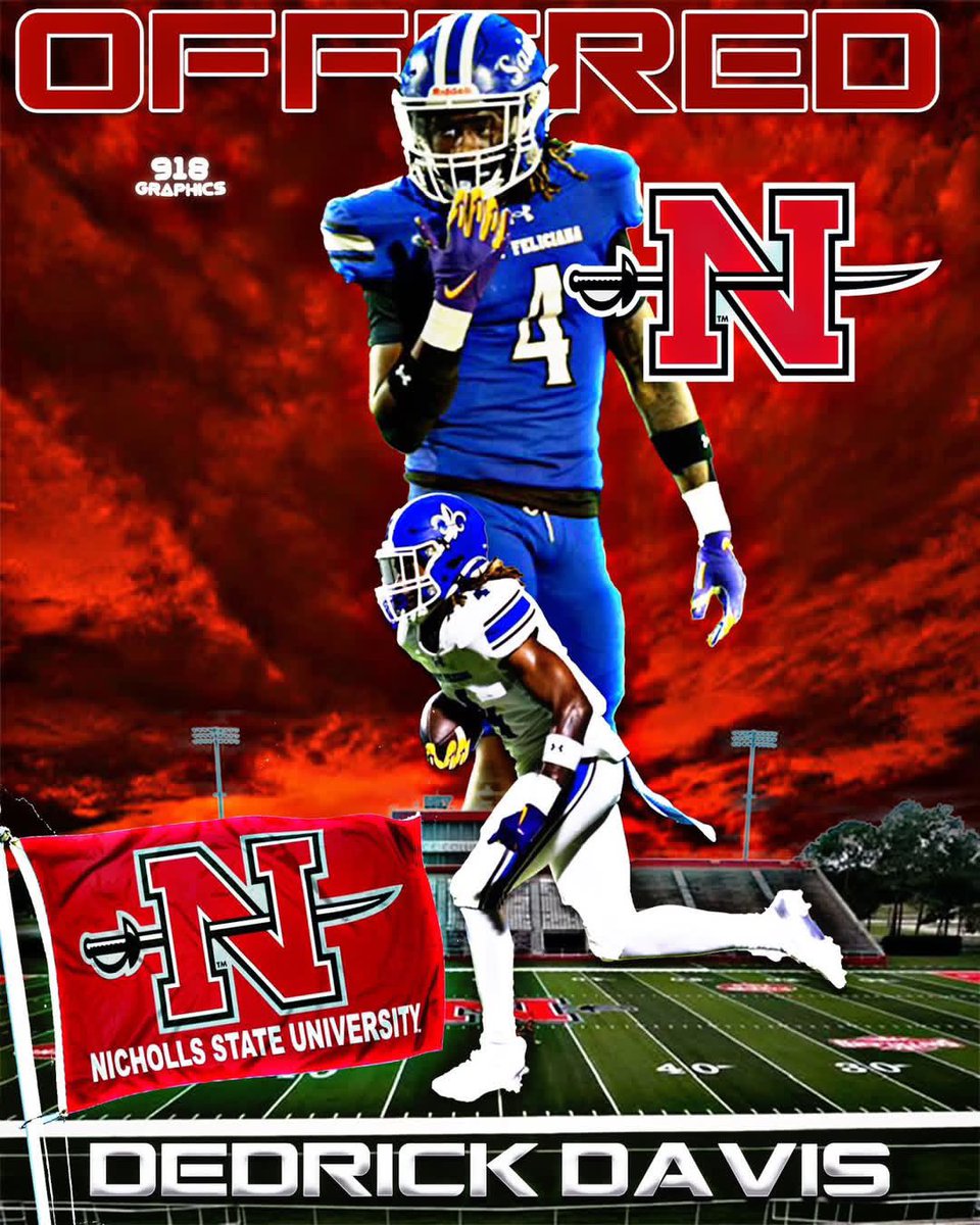 Dedrick Davis (@20slimeyy) on Twitter photo #AGTG After a great conversation with <a href="/IAMCOACHMONROE/">Coach Darion Monroe</a> I am blessed to receive my first division 1 offer from <a href="/Nicholls_FB/">Nicholls Football 🏈</a>
<a href="/Fertitta_Gabe/">Gabriel Fertitta</a> <a href="/WFHS_FB/">West Feliciana Football</a> <a href="/ShedrickMckenz2/">Miss-Lou Recruits</a> @On3Recruits <a href="/RecruitLouisian/">Recruit Louisiana™️</a> #AGTG After a great conversation with <a href="/IAMCOACHMONROE/">Coach Darion Monroe</a> I am blessed to receive my first division 1 offer from <a href="/Nicholls_FB/">Nicholls Football 🏈</a>
<a href="/Fertitta_Gabe/">Gabriel Fertitta</a> <a href="/WFHS_FB/">West Feliciana Football</a> <a href="/ShedrickMckenz2/">Miss-Lou Recruits</a> @On3Recruits <a href="/RecruitLouisian/">Recruit Louisiana™️</a>