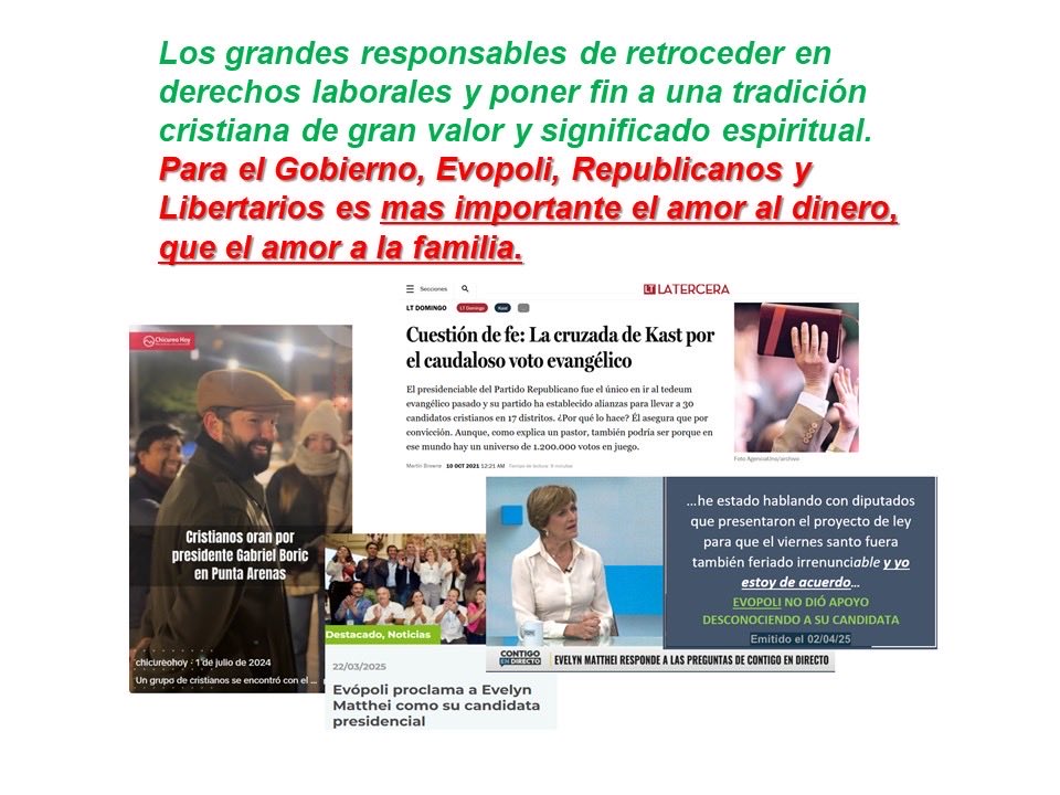 Retroceder derechos agudiza la desconfianza en un mundo político egoísta q ofrece sabiendo q no cumplirá ⁦<a href="/GabrielBoric/">Gabriel Boric Font</a>⁩ ⁦⁦<a href="/Jou_Kaiser/">Johannes Kaiser. Diputado por el distrito 10</a>⁩ ⁦<a href="/jmsantacruz_/">Juan Manuel Santa Cruz C.</a>⁩ <a href="/joseantoniokast/">José Antonio Kast Rist 🖐️🇨🇱</a> ⁦<a href="/evelynmatthei/">Evelyn Matthei</a>⁩ ⁩ ⁦<a href="/gonzalowinter/">Gonzalo Winter 🇨🇱</a>⁩ ⁦#viernessantoferiadoirrenunciable