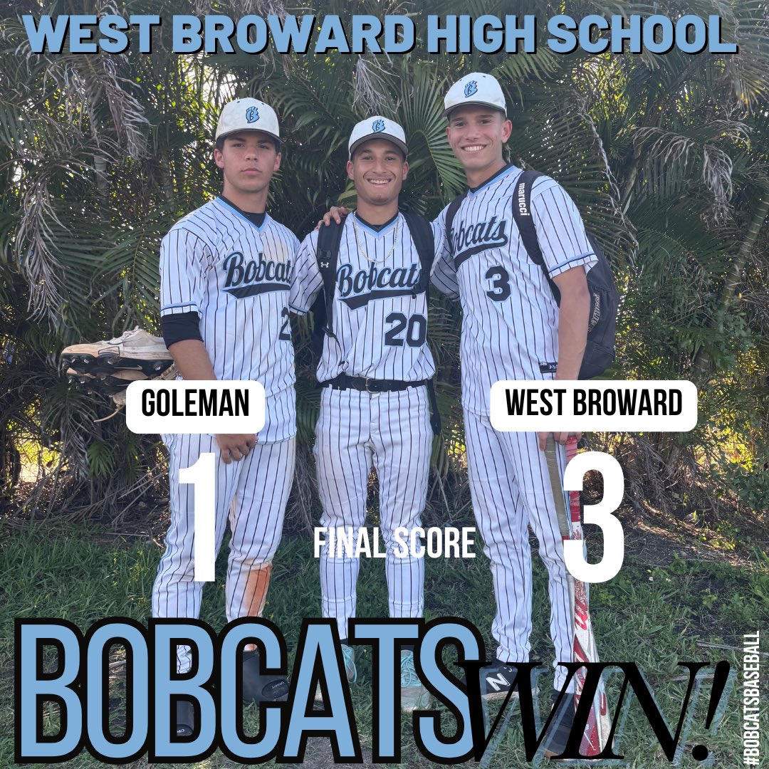 First district game is a win for the Bobcats! 
On to the District Championship on Thursday at 6pm. <a href="/Mr_P_WB/">Mr. P</a> <a href="/WestBrowardHigh/">West Broward High</a> <a href="/DavidRosenbergg/">David Rosenberg</a>  <a href="/JoeFrisaro/">Joe Frisaro</a> #bobcatsbaseball #spring2025