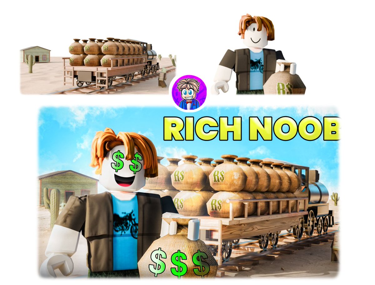 QuincRoblox's tweet image. 💰🚂 RICH NOOB ON THE MOVE! 💸
This guy just robbed the whole desert train full of Robux sacks 😎
How would you spend all that R$?
Need a thumbnail like this? Let's work together! 🔥 DM me!
#Roblox #GamingArt #thumbnail #RobloxArt #design