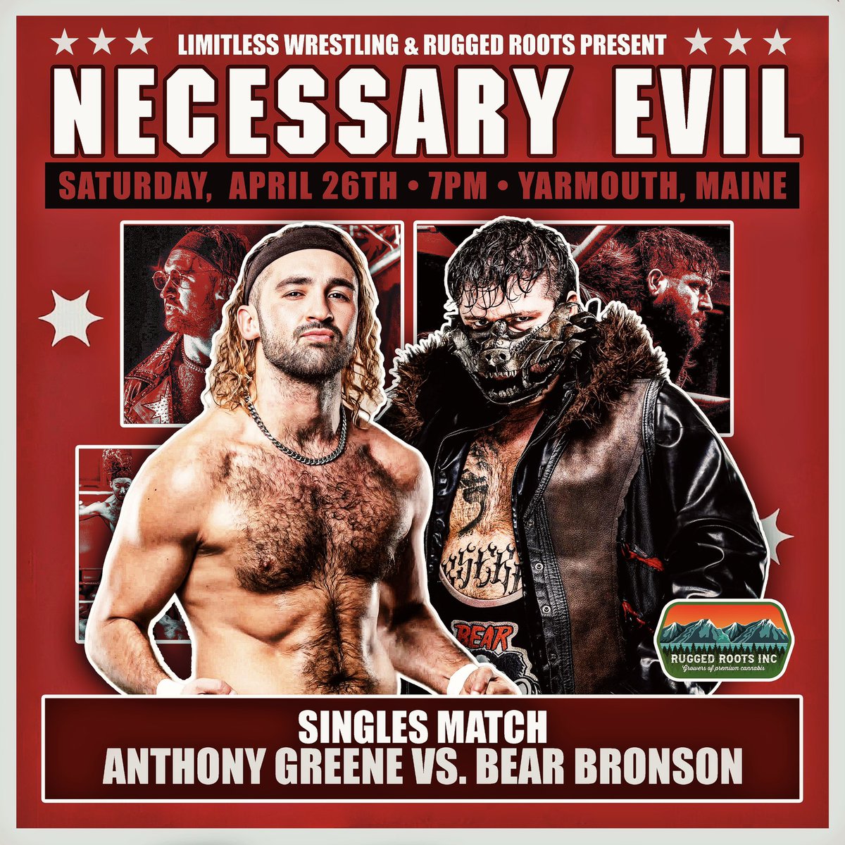 𝐁𝐑𝐄𝐀𝐊𝐈𝐍𝐆: Bear Bronson returns to Limitless Wrestling for a first time ever showdown with "The Alternative" Anthony Greene on 4/26 in Yarmouth, ME!

➕ PLUS
• <a href="/ConanLycan/">Conan Lycan</a> vs. <a href="/ThePrizeCityOG/">The Prize Alec Price</a>

🚨 Under 80 Tickets Remain!
🎟 LimitlessWrestling.com/tickets