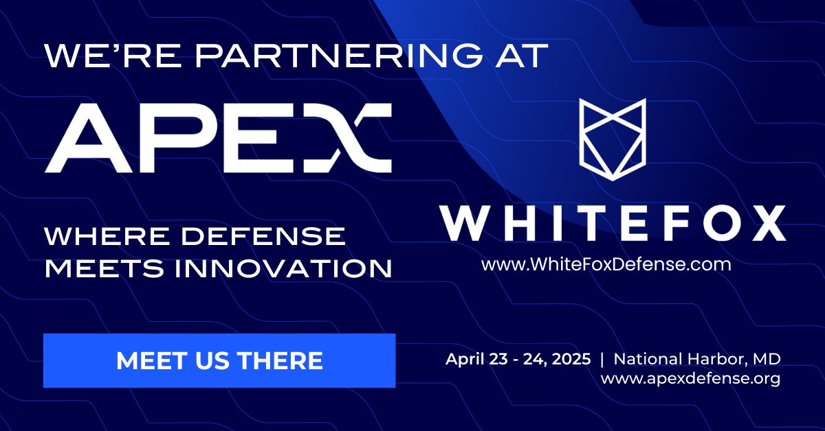 We’re thrilled to partner with APEX at #APEX2025, April 23–25 at the Gaylord National Resort &amp; Convention Center in National Harbor, MD!
Join us as we push the boundaries of innovation and uncrewed airspace security. See you there!
#WhiteFoxDefense #DroneDefense #APEX