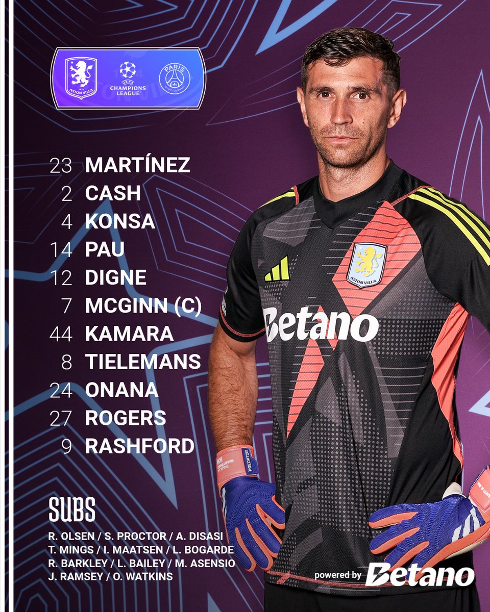 AVFCOfficial's tweet photo. Your Aston Villa starting XI tonight 👇

#AVLPSG #UCL https://t.co/LYHaaacbIw