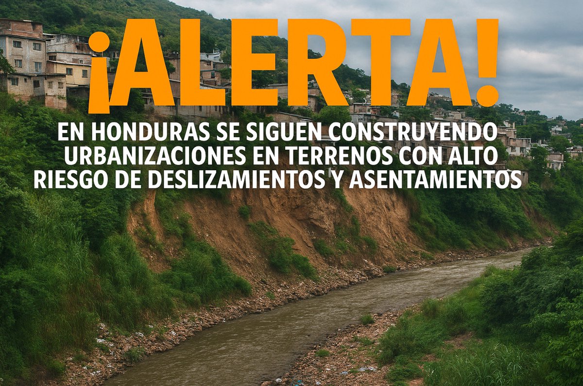 ⚠️ ¡Alerta! Urbanizaciones en zonas de alto riesgo en Honduras

En Honduras se siguen construyendo urbanizaciones en terrenos con alto riesgo de deslizamientos y asentamientos. Muchas de estas zonas se encuentran cerca de ríos contaminados, sobre laderas arcillosas.