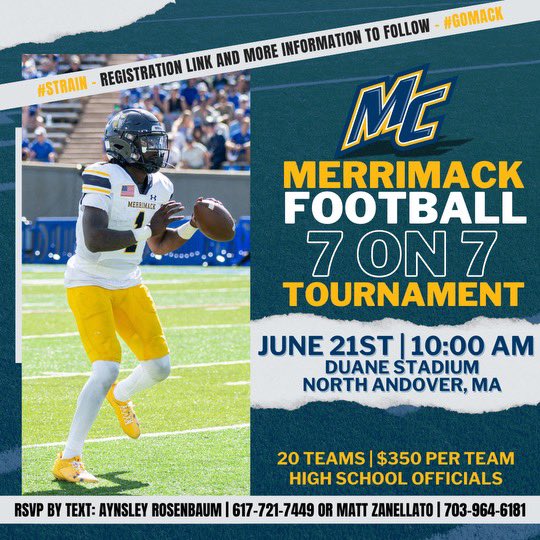 🚨🚨ATTENTION ALL LOCAL AREA HIGH SCHOOL COACHES🚨🚨
1ST ANNUAL MERRIMACK COLLEGE 7V7 TOURNAMENT JUNE 21 2025