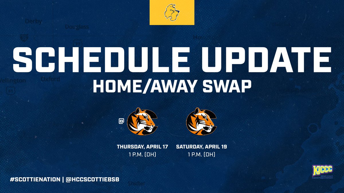 Highland Athletics (@hccscotties) on Twitter photo 🚨UPDATE🚨
Due to rain forecast in the Arkansas City area this weekend, @HCCScottieBSB and <a href="/CowleyAthletics/">Cowley Athletics</a> have made the decision to swap venues for their @KJCCCMedia series this weekend. Scotties are away Thursday and host Saturday. 🚨UPDATE🚨
Due to rain forecast in the Arkansas City area this weekend, @HCCScottieBSB and <a href="/CowleyAthletics/">Cowley Athletics</a> have made the decision to swap venues for their @KJCCCMedia series this weekend. Scotties are away Thursday and host Saturday.