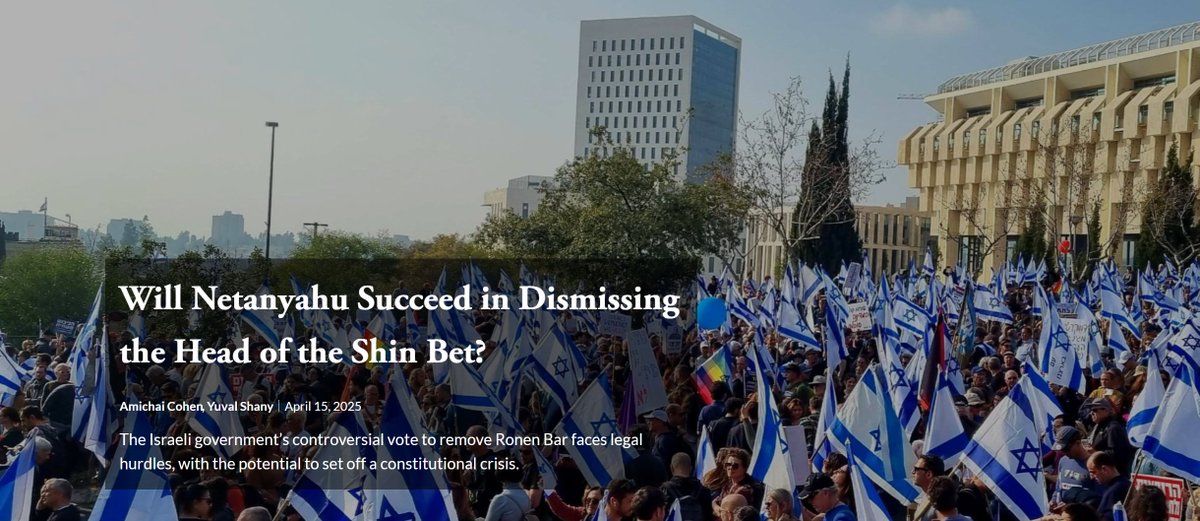 Lawfare (@lawfare) on Twitter photo On March 20, the Israeli government voted to remove Ronen Bar from his position as the head of Shin Bet following Prime Minister Netanyahu’s statement that he had lost trust in Bar. <a href="/amichaic/">amichai cohen</a> and <a href="/yuvalshany1/">yuval shany</a> write that this attempted removal could spark a constitutional crisis. On March 20, the Israeli government voted to remove Ronen Bar from his position as the head of Shin Bet following Prime Minister Netanyahu’s statement that he had lost trust in Bar. <a href="/amichaic/">amichai cohen</a> and <a href="/yuvalshany1/">yuval shany</a> write that this attempted removal could spark a constitutional crisis.