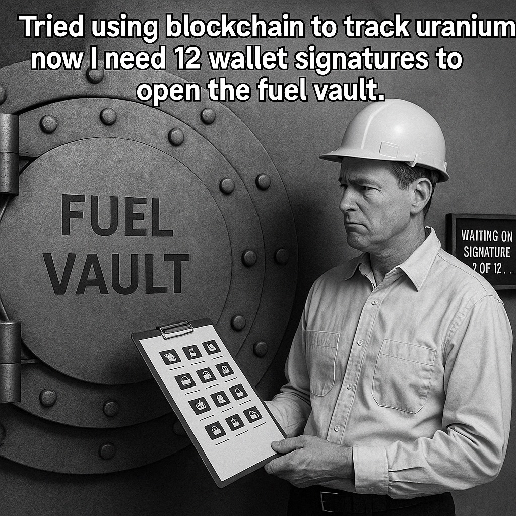 NuclearInsiders's tweet photo. When nuclear security meets Web3… and now we’re locked out waiting on Chad’s crypto wallet signature. 💀🔐
#NuclearEnergy #BlockchainProblems #TechHumor #NextGenLaughs #NuclearInsider https://t.co/izY2xMxWDG