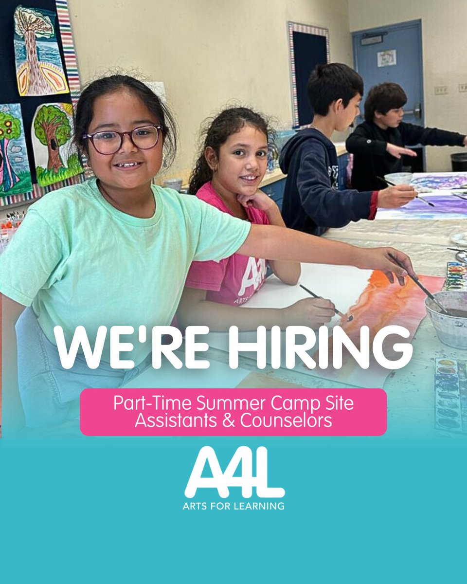 Now hiring for summer &amp; beyond!
We’re looking for Counselors + Site Assistants to help bring hands-on arts learning to life.
Love the arts? Want to inspire young creators?
Apply today → [a4lmiami.org/careers]
#A4LMiami #SummerJobs #ArtsEducation #NowHiring #AllChildrenAllArts