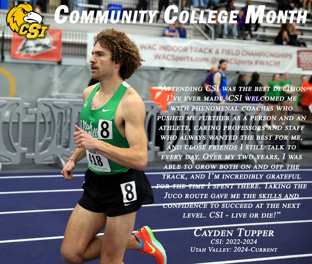 CSIAthletics1's tweet image. Cayden Tupper highlights the support he received from many during his junior college career that helped propel him to the Division 1 level in this edition of Community College Month.🦅