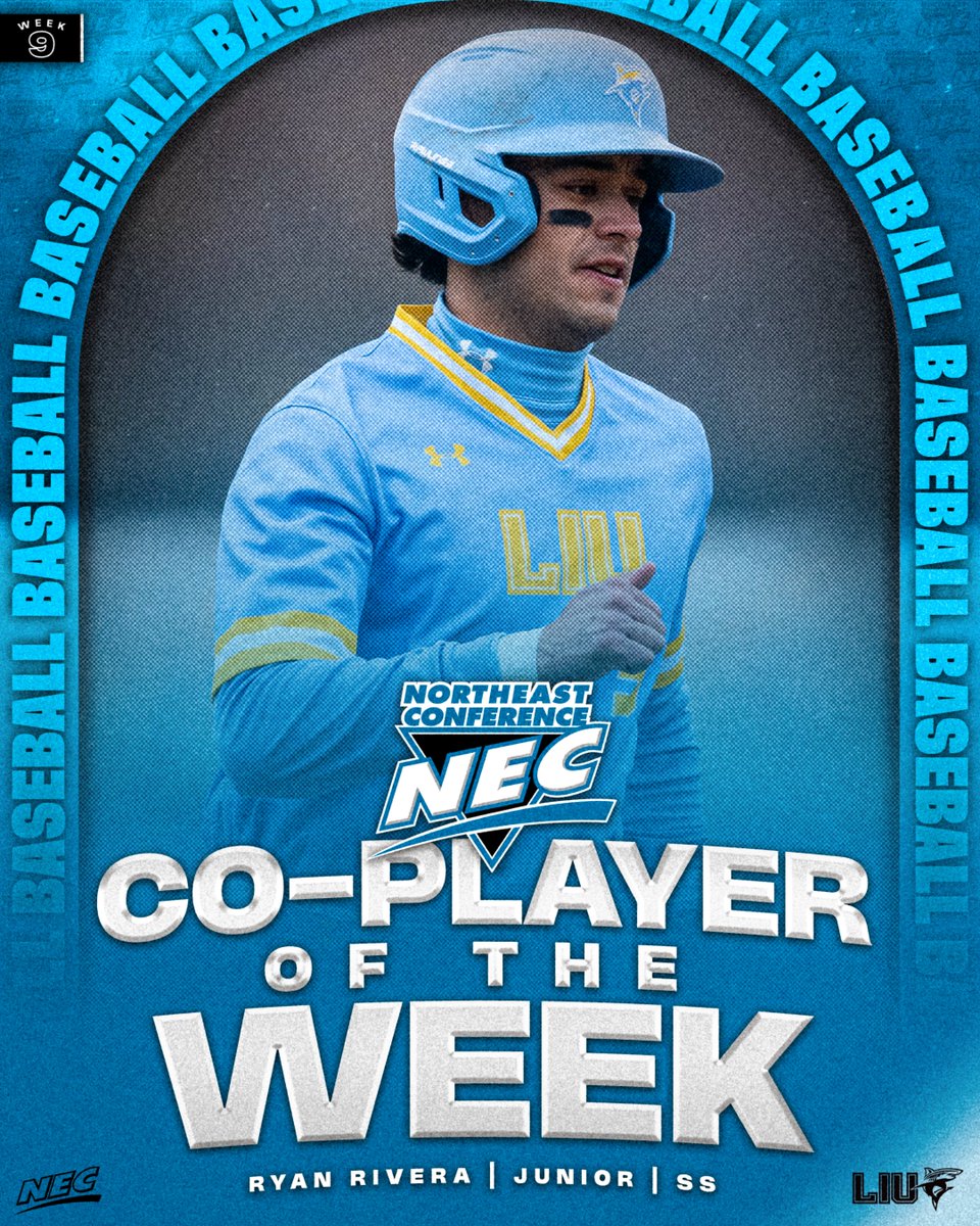 NEC Baseball (@necbaseball) on Twitter photo ⚾️🏅The #NECBaseball Co-Player of the Week is 𝗥𝘆𝗮𝗻 𝗥𝗶𝘃𝗲𝗿𝗮 from <a href="/LIUAthletics/">LIU Athletics</a>‼️
» Batted .600 in a 3-0 weekend for the 🦈
» Scored 4️⃣ runs while driving in 6️⃣ more
» Cracked 👌 doubles
» The 🦈 have won 🔟 straight NEC games
#NECelite📜 x #NECPOW ⚾️🏅The #NECBaseball Co-Player of the Week is 𝗥𝘆𝗮𝗻 𝗥𝗶𝘃𝗲𝗿𝗮 from <a href="/LIUAthletics/">LIU Athletics</a>‼️
» Batted .600 in a 3-0 weekend for the 🦈
» Scored 4️⃣ runs while driving in 6️⃣ more
» Cracked 👌 doubles
» The 🦈 have won 🔟 straight NEC games
#NECelite📜 x #NECPOW