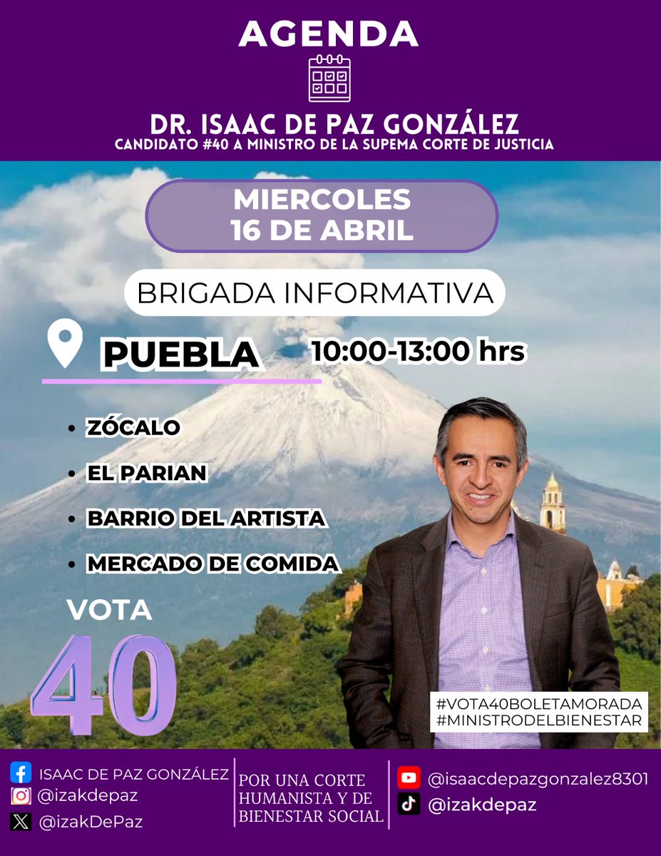 IzakDepaz's tweet photo. #BrigadaInformativa Acompáñenme este miércoles 16 para que conozcan las diversas propuestas que traigo para la #SCJN Considero necesario platicar directamente con la gente sobre las #eleccionesjudiciales y saber qué esperan del poder judicial.
📍Puebla 10-13hrs https://t.co/STOJyetkXN