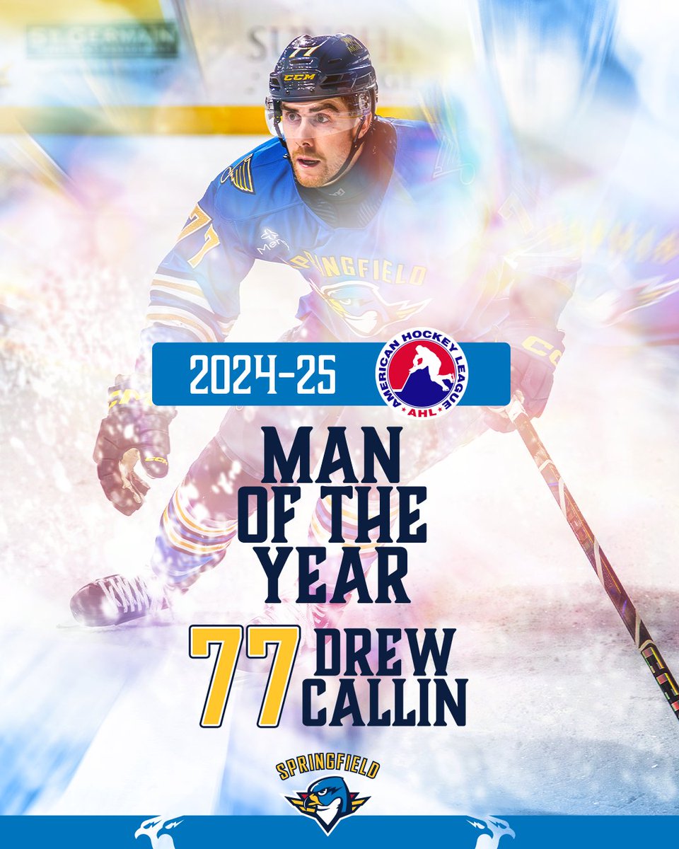 For the 2nd year in a row, Drew Callin has been named the team’s winner of the IOA/American Specialty AHL Man of the Year award for his outstanding contributions to the Springfield community during the 2024-25 season!

🔗: tbirdsahl.com/CallinManOfThe…
