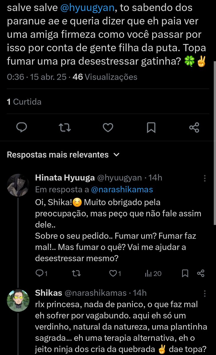 fofocakonoha's tweet photo. 🚨PUTA MERDA!!! Shikas é mal influência e convence Hinata a fumar 🍀 com ele. Será que é assim que começa o arco de cria da herdeira do Clã Hyūga? https://t.co/FqJHsv8NdA