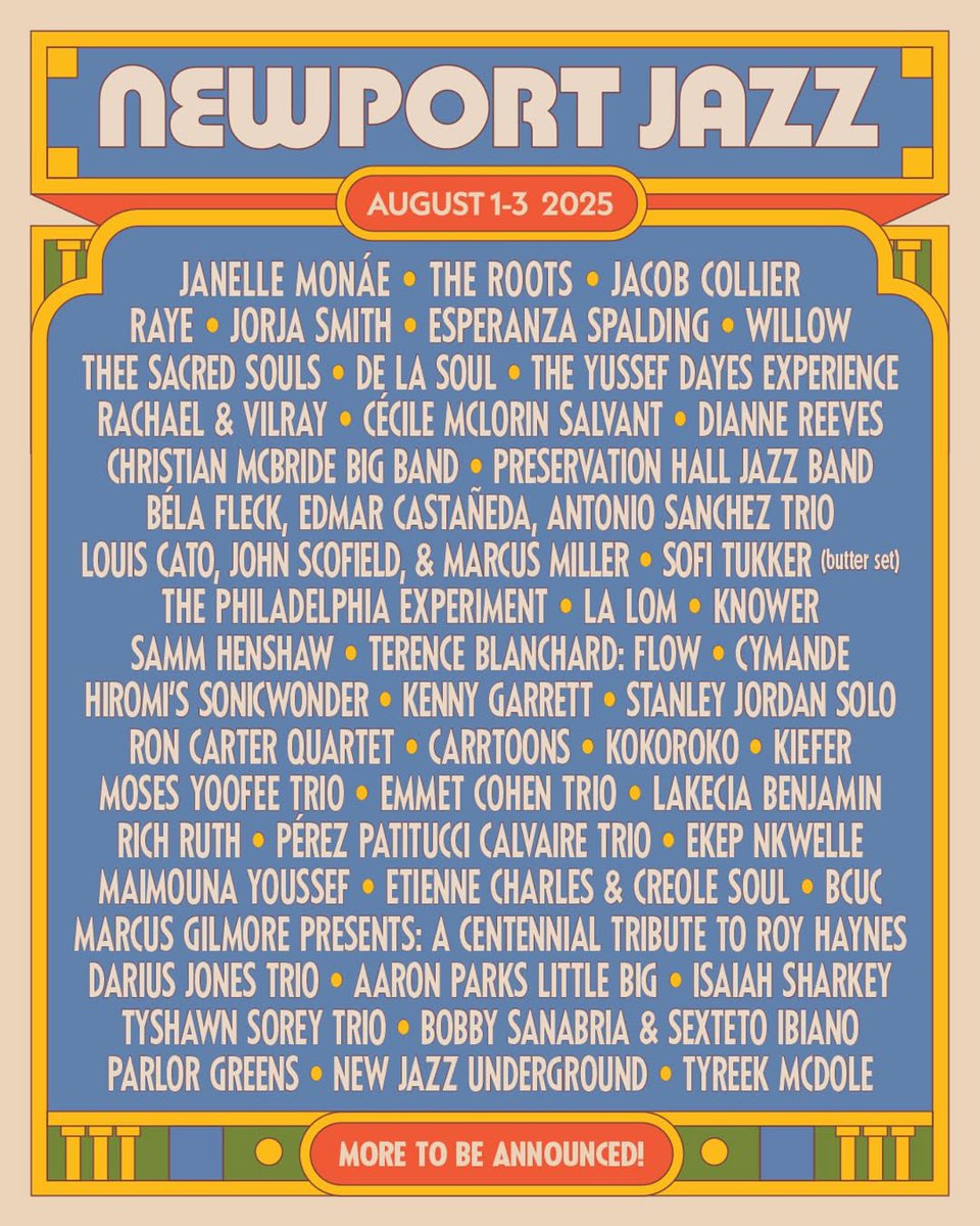 Ladies and gentlemen, here is your 2025 Newport Jazz Festival! 🔥🔥🔥 We sure are excited and we hope you are, too! Get your tickets here: dice.fm/bundles/tbd25-…