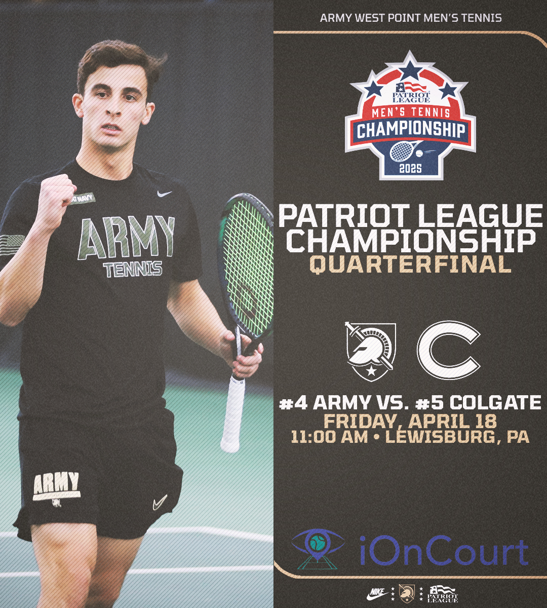 Army Men's Tennis (@armywp_mtennis) on Twitter photo Our <a href="/PatriotLeague/">Patriot League</a> Quarterfinal matchup is set π
We'll take on fifth-seeded Colgate on Friday morning from Lewisburg!
Full bracket: goarmywestpoint.com/documents/2025β¦
#GoArmy Our <a href="/PatriotLeague/">Patriot League</a> Quarterfinal matchup is set π
We'll take on fifth-seeded Colgate on Friday morning from Lewisburg!
Full bracket: goarmywestpoint.com/documents/2025β¦
#GoArmy