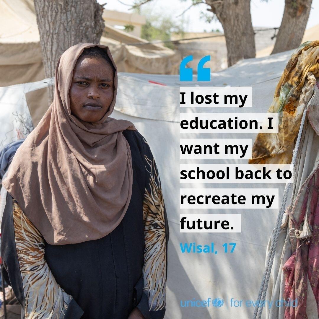 UNICEFEducation's tweet image. Before the war, Wisal loved school and looked forward to a brighter future.
Two years of war have disrupted learning for millions like Wisal in Sudan.
Children and young people in Sudan need action now – their education and their futures depend on it.