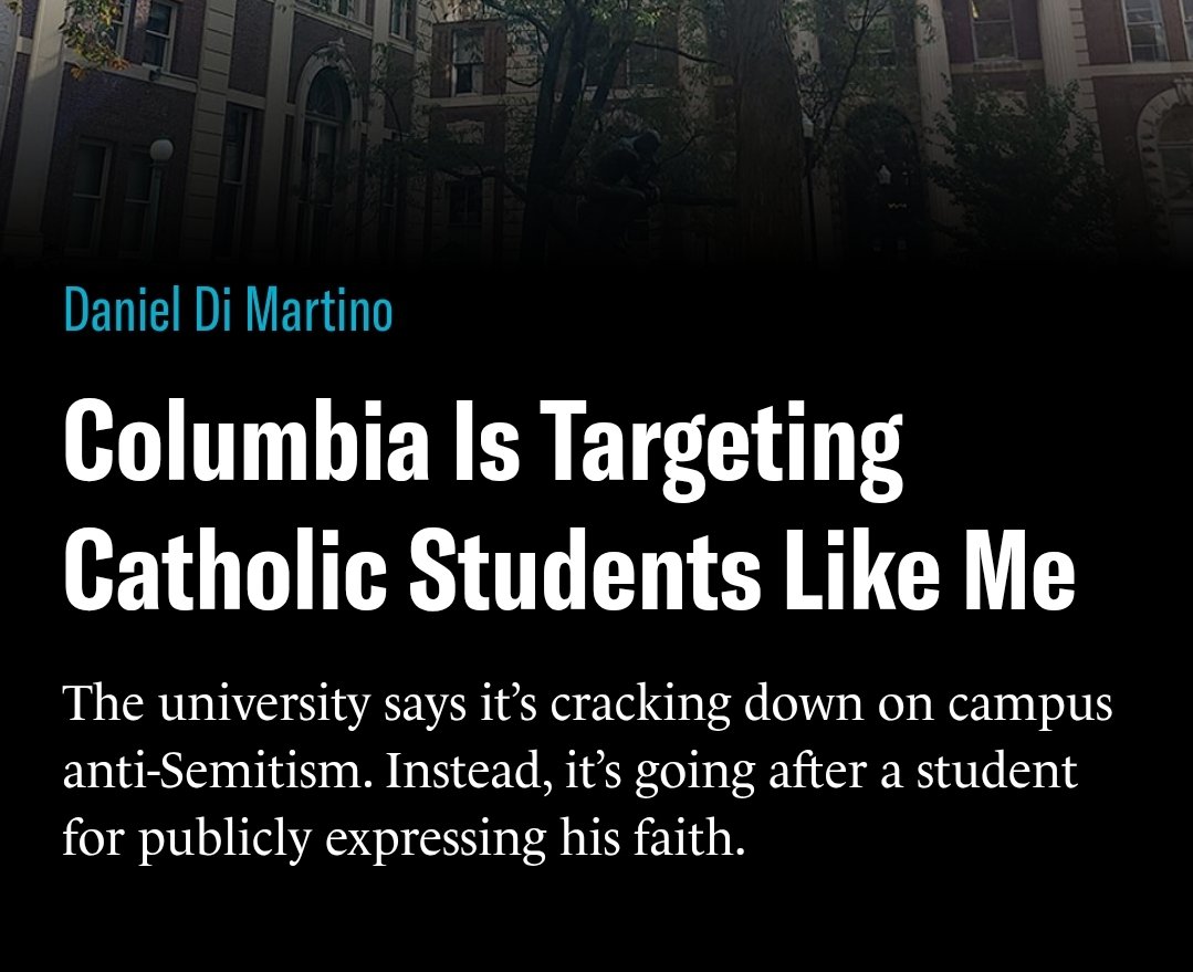 Columbia Targets me for being Catholic

First they allowed widespread attacks against Jewish students, and now Columbia University chose to weaponize their "Office of Institutional Equity" to silence me for stating the simple truth that men cannot become women.

Read <a href="/CityJournal/">City Journal</a>