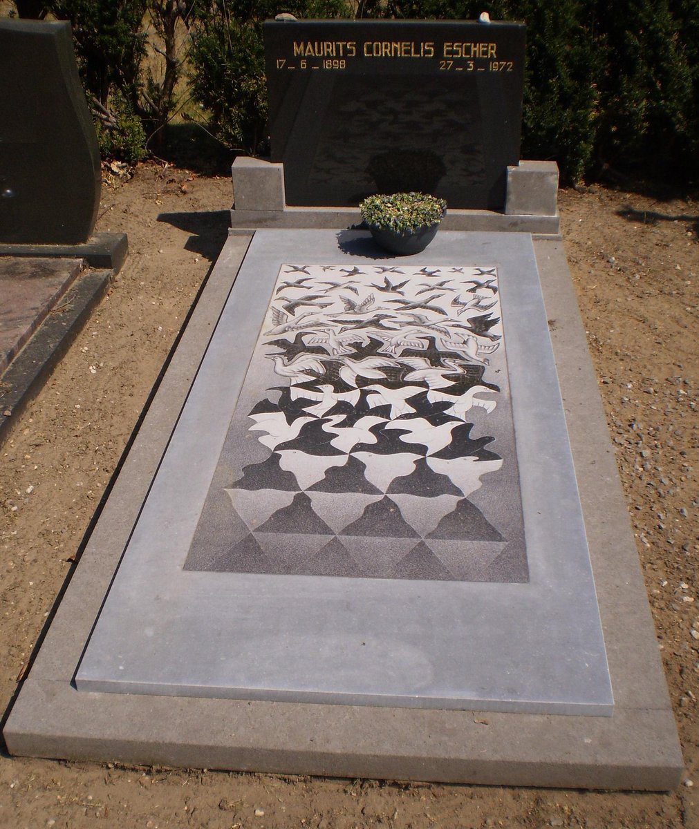 M.C Escher's grave bears one of his own works, "Freedom". 😲