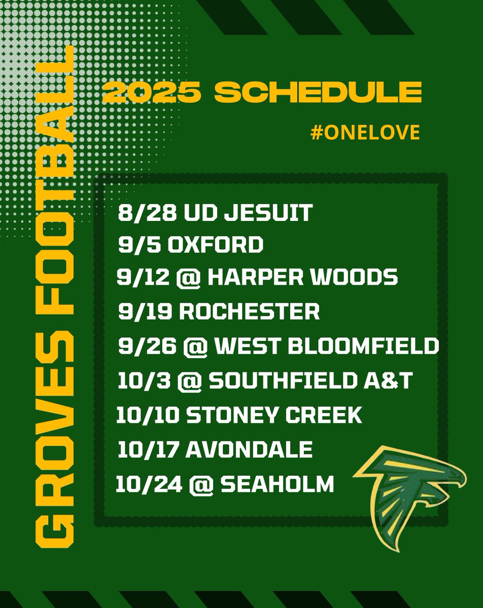 Birmingham Groves Football (@bhamgrovesfb) on Twitter photo Your 2025 BIRMINGHAM GROVES VARSITY Football Schedule is here! π₯ #onelove <a href="/GrovesAthletics/">Groves Athletics</a> <a href="/CoachFlare/">Coach Flaherty</a> Your 2025 BIRMINGHAM GROVES VARSITY Football Schedule is here! π₯ #onelove <a href="/GrovesAthletics/">Groves Athletics</a> <a href="/CoachFlare/">Coach Flaherty</a>