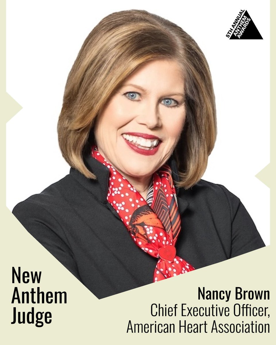 anthemawards (@anthemawards) on Twitter photo Introducing Anthem Judge, Nancy Brown, CEO of <a href="/American_Heart/">American Heart Association</a> ✨❤️
Nancy champions equitable health by providing critical resources to save & improve lives affected by cardiovascular disease and stroke.
👉 Enter the 5th Annual #AnthemAwards by June 6 at wbby.co/44jf4R5 Introducing Anthem Judge, Nancy Brown, CEO of <a href="/American_Heart/">American Heart Association</a> ✨❤️
Nancy champions equitable health by providing critical resources to save & improve lives affected by cardiovascular disease and stroke.
👉 Enter the 5th Annual #AnthemAwards by June 6 at wbby.co/44jf4R5