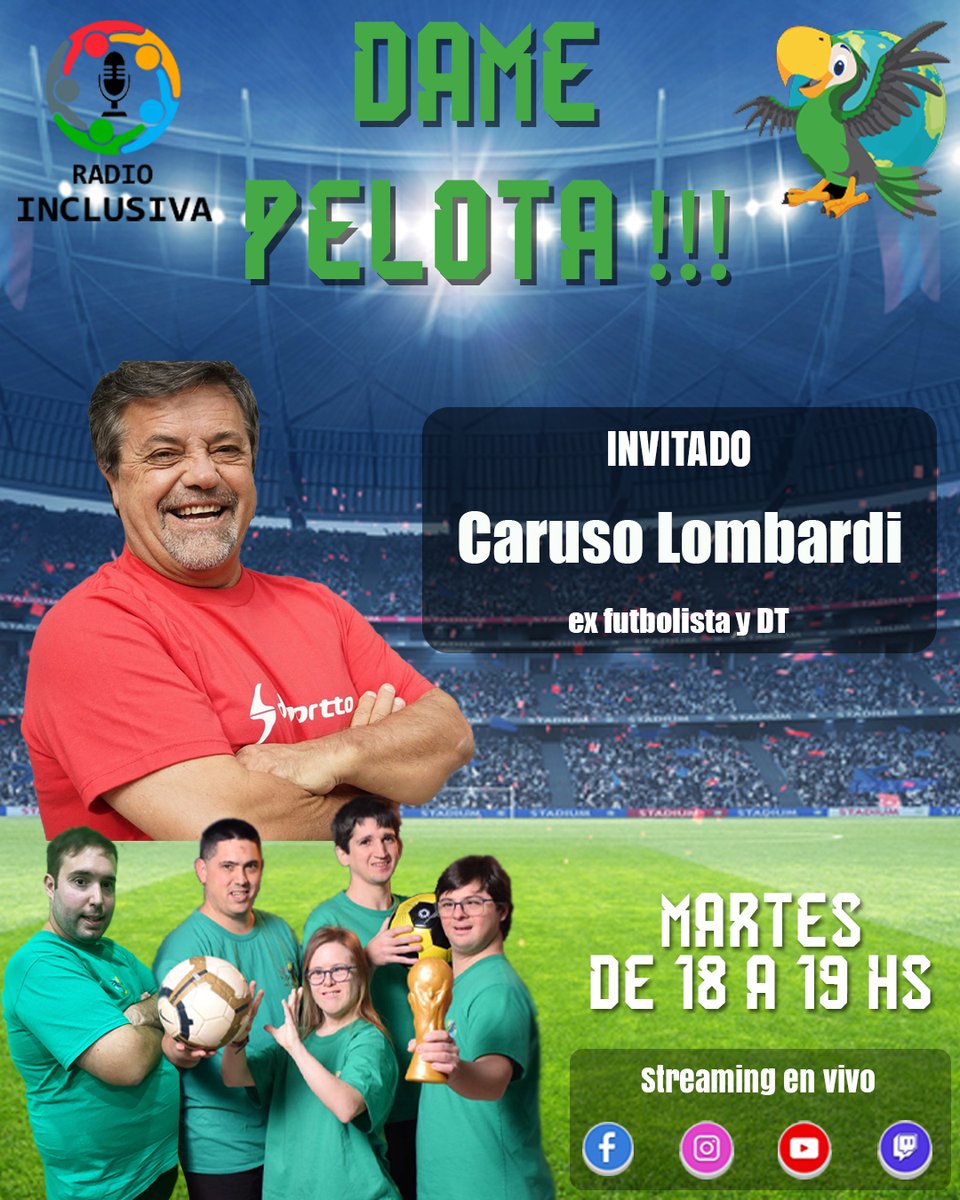 🎙️ Hoy #DamePelota:
Nos visita <a href="/LombaCaruso/">R Caruso Lombardi</a>  Caruso Lombardi, uno de los técnicos más reconocidos (y polémicos) del fútbol argentino. Hablamos de su carrera, el detrás de escena del fútbol, sus momentos más intensos... y mucho más.
⏰ 18:00hs
📍 youtube.com/@LookSomosVos