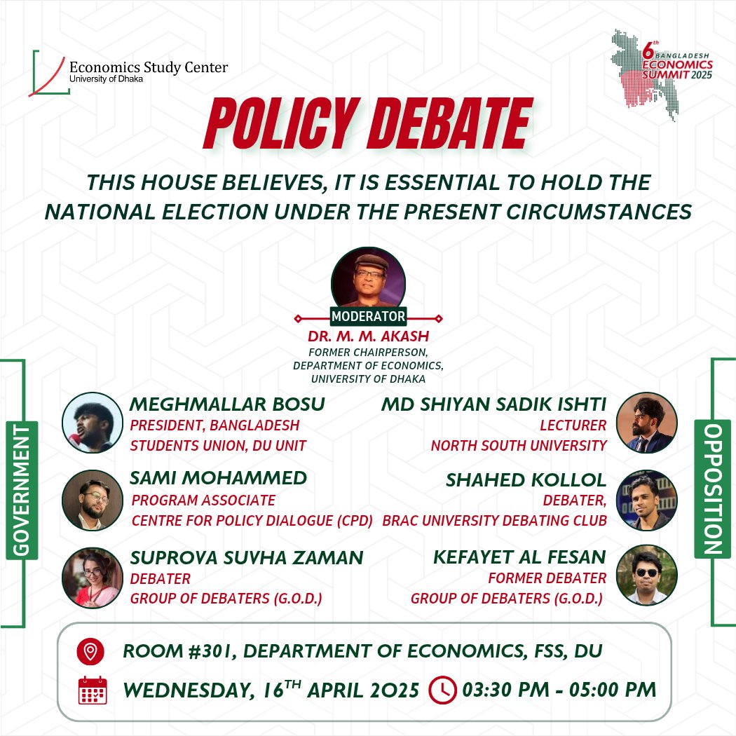 𝗠𝗼𝘁𝗶𝗼𝗻: This House Believes It Is Essential to Hold the National Election Under the Present Circumstances
📌Come for the controversy, stay for the rhetoric. Who will sway the house? You decide.
#BES2025 #policydebate