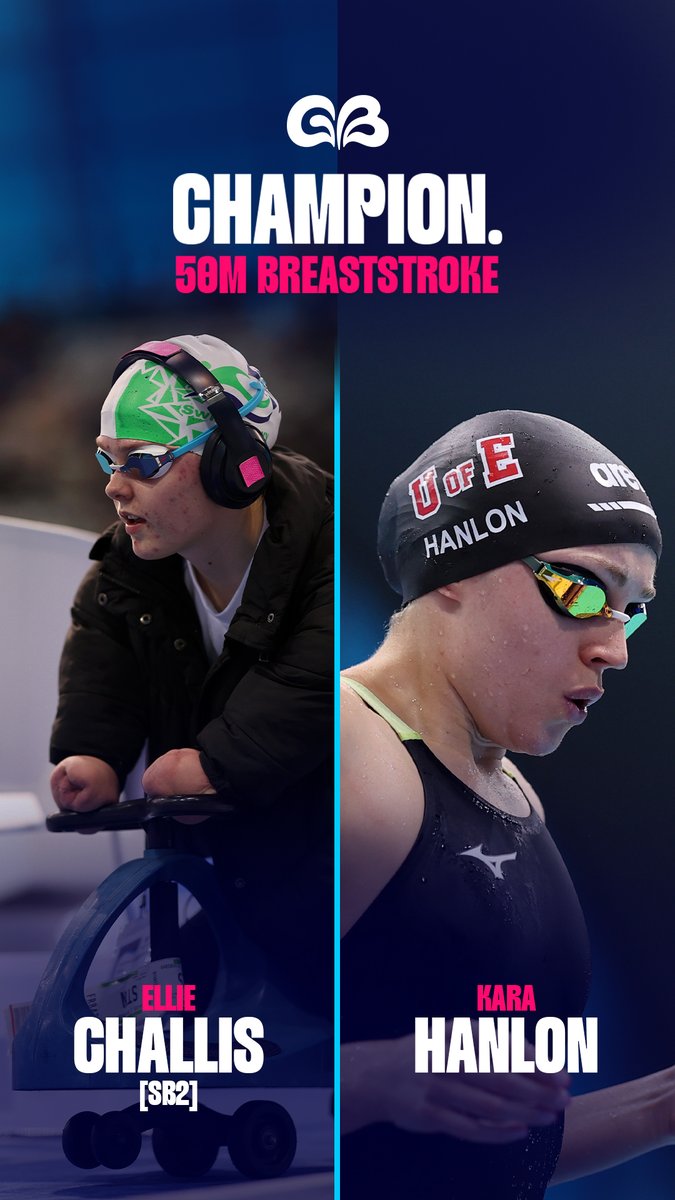 Sprinting to our first British titles 🏆💨

Ellie Challis and Kara Hanlon take gold in the Women's 50m Breaststroke Multi-classification and A Finals in London 👉 bit.ly/AGBlive