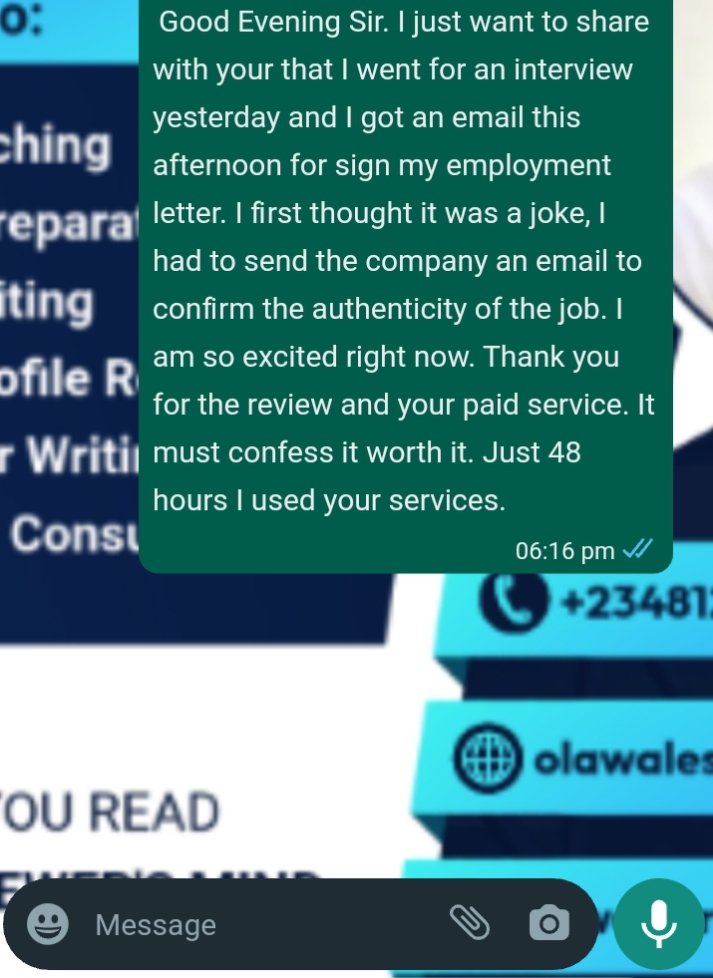 Joseph525's tweet image. &quot;MIND-BLOWING RESULTS! 

 48hrs after CV revamp, our client landed interviews &amp;amp; got a job offer with a salary upgrade! 

Get ATS-optimized resume, tailored cover letter &amp;amp; more! 

💯 Interview guarantee! 

#JobSearch #ResumeHelp&quot;