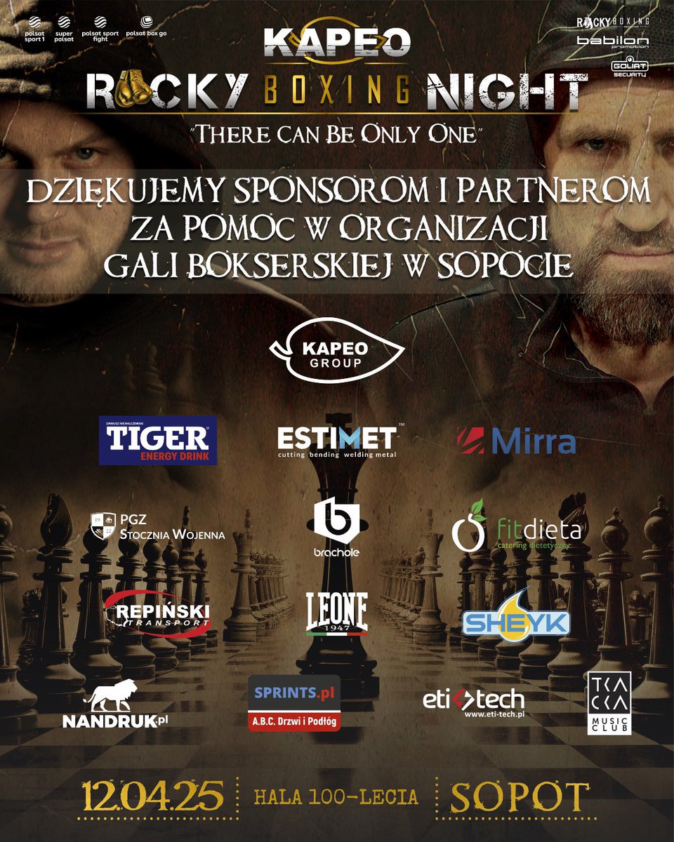 Rocky Boxing Night (@rockyboxingprom) on Twitter photo Dziękujemy!
Kapeo Rocky Boxing Night w Sopocie to był wieczór wielkich emocji, mocnych ciosów i prawdziwego sportowego ducha.
Ogromne ukłony dla zawodników, trenerów, partnerów, TV <a href="/polsatsport/">Polsat Sport</a> , mediów i całej ekipy technicznej – bez Was to wydarzenie nie miałoby takiej siły🤝 Dziękujemy!
Kapeo Rocky Boxing Night w Sopocie to był wieczór wielkich emocji, mocnych ciosów i prawdziwego sportowego ducha.
Ogromne ukłony dla zawodników, trenerów, partnerów, TV <a href="/polsatsport/">Polsat Sport</a> , mediów i całej ekipy technicznej – bez Was to wydarzenie nie miałoby takiej siły🤝