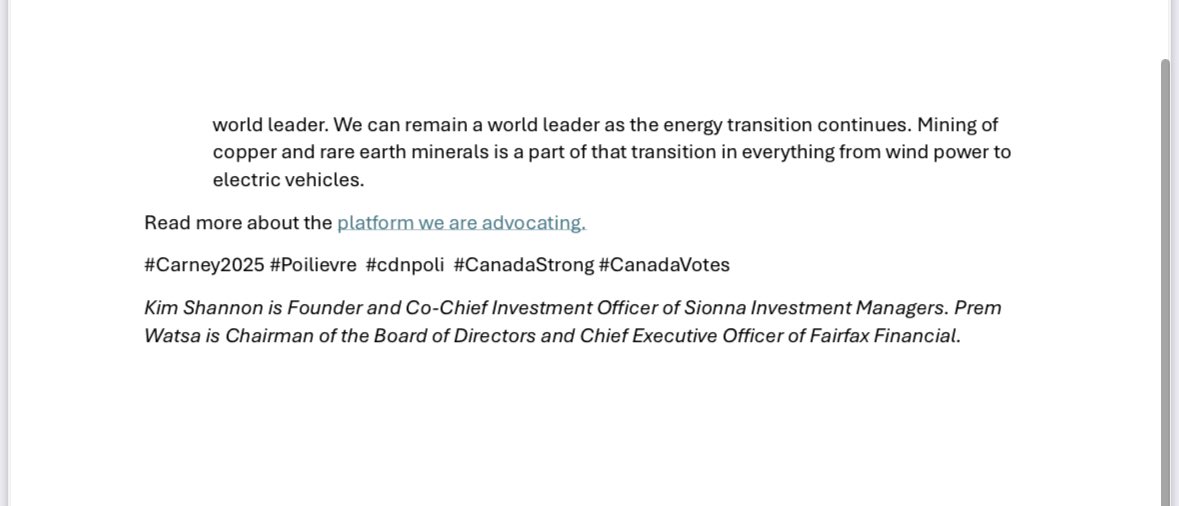 The group Canadians for Free Enterprise have decided to release a series of statements in the next few days on why they are endorsing <a href="/PierrePoilievre/">Pierre Poilievre</a> for Prime Minister. They’ve asked me to share them. In this first piece, Kim Shannon and Prem Watsa share their views.