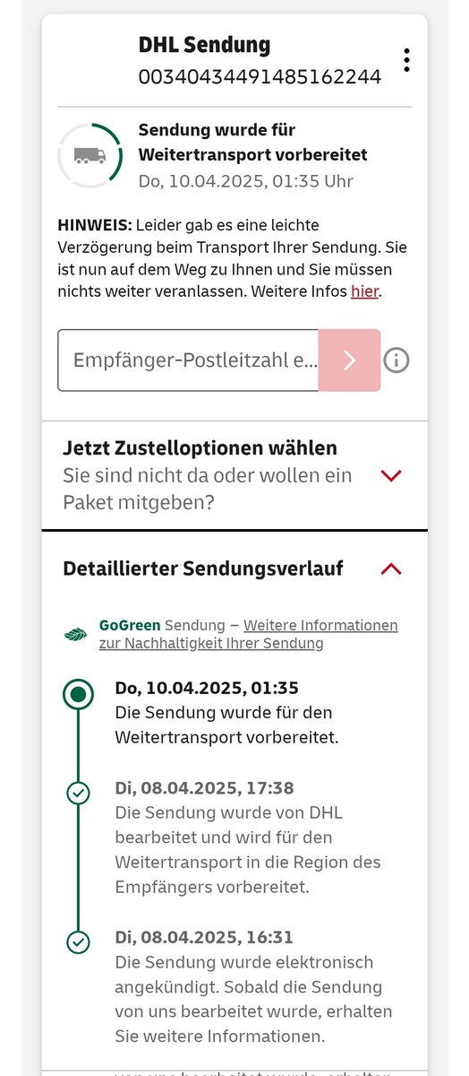 MultiTastisch's tweet photo. @DHLPaket ich habe mich bezüglich dieses Anliegen schonmal bei euch am Freitag abend über den Chat in der DHL App gewendet mit der Aussage das mein Päckchen in den nächsten 1-2 Werktage zugestellt wird. Leider ist bis heute noch keine neuer Status erfolgt. Könntet ihr dies Prüfen https://t.co/NsruH3Nqfe