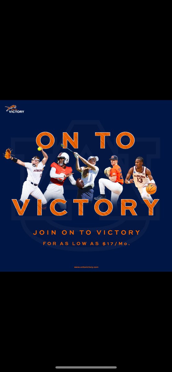 As Auburn student-athletes, we rely on the support of amazing fans like you to reach new heights. Join On To Victory today to support us in ways that make a real difference. Go to OnToVictory.com today to sign up for as low as $17/mo 🔶🦅